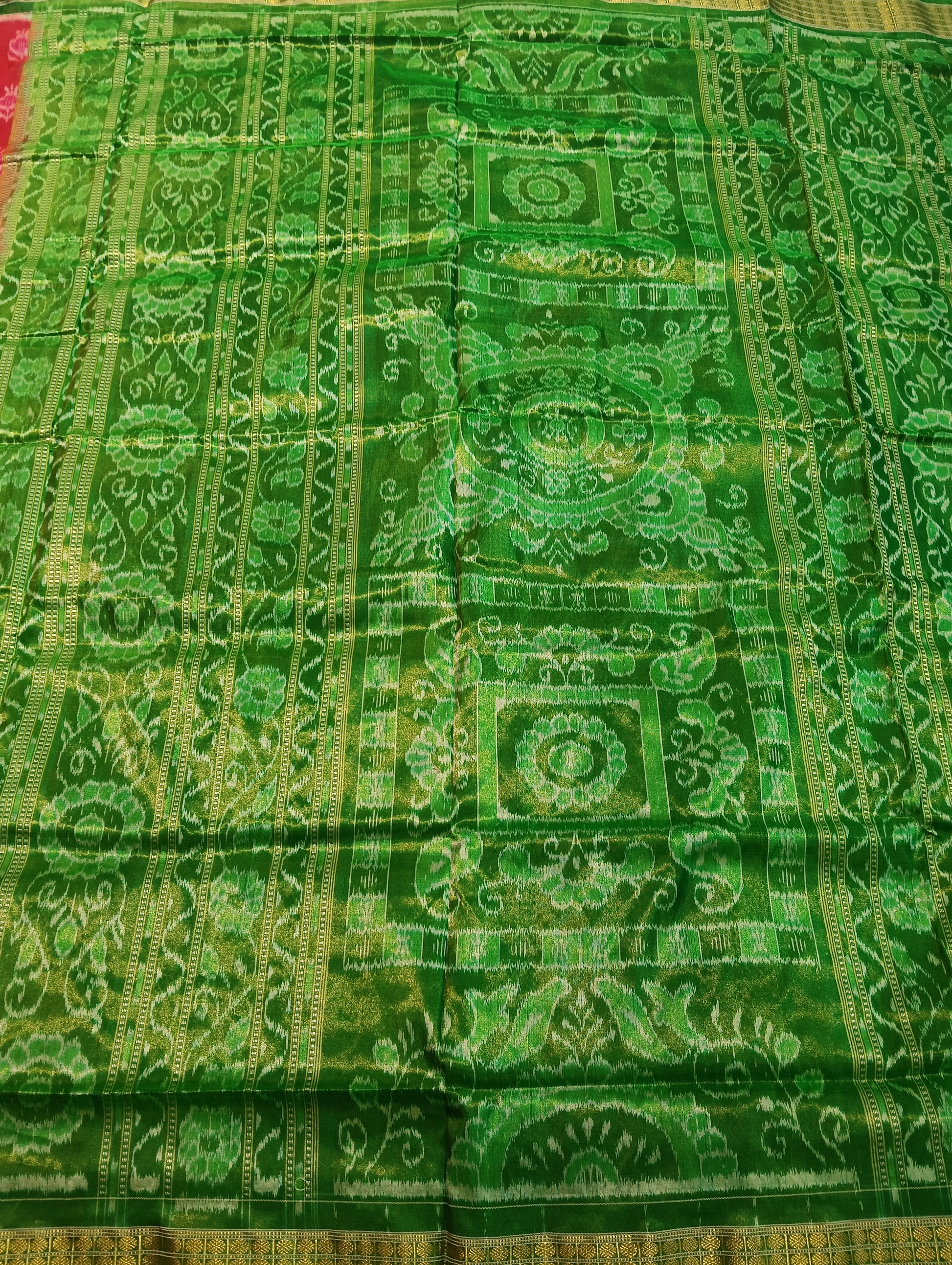 Pink green sambalpuri half tissue silk saree - Tilottama