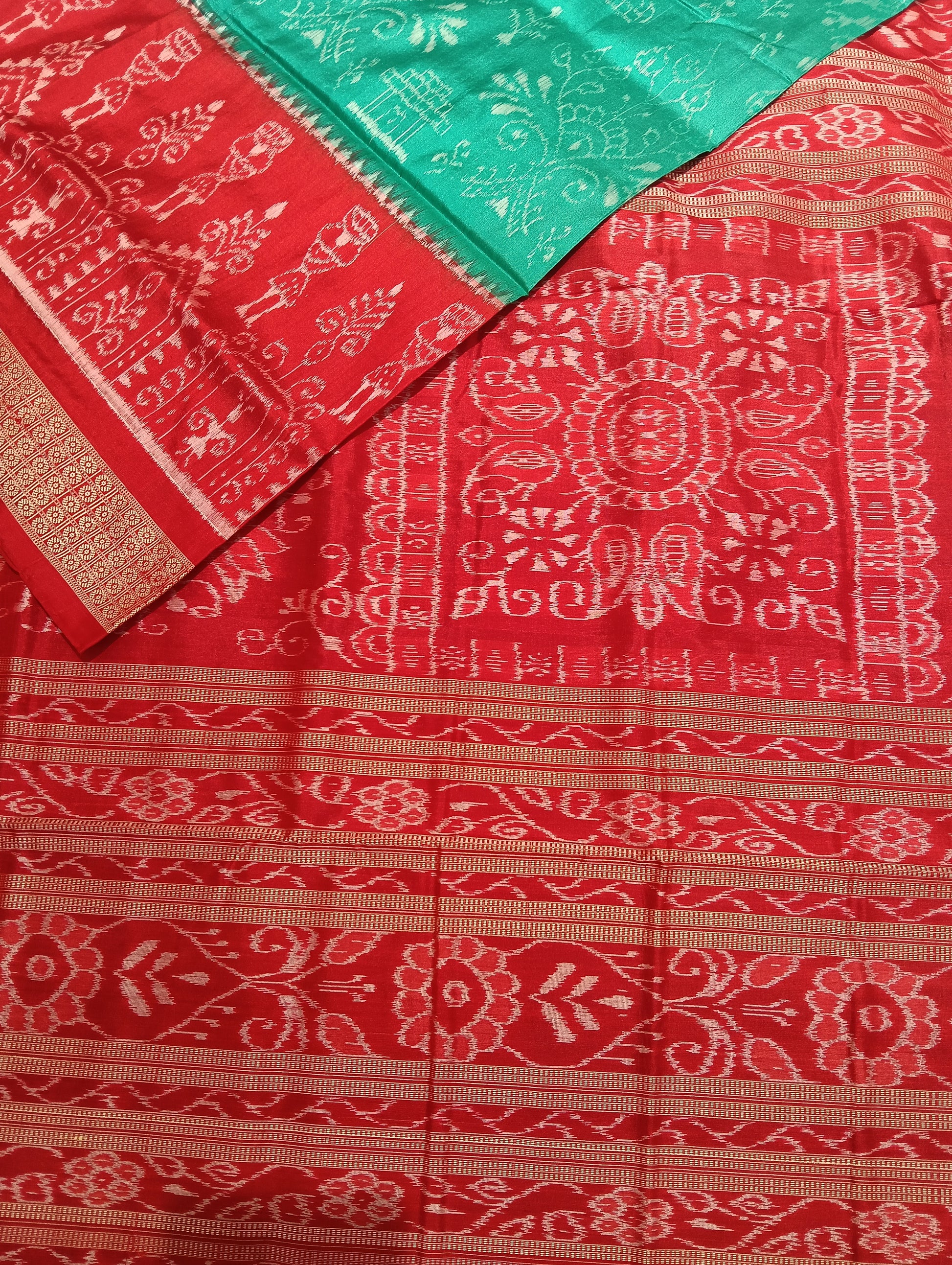 Sky red sambalpuri silk saree - Tilottama