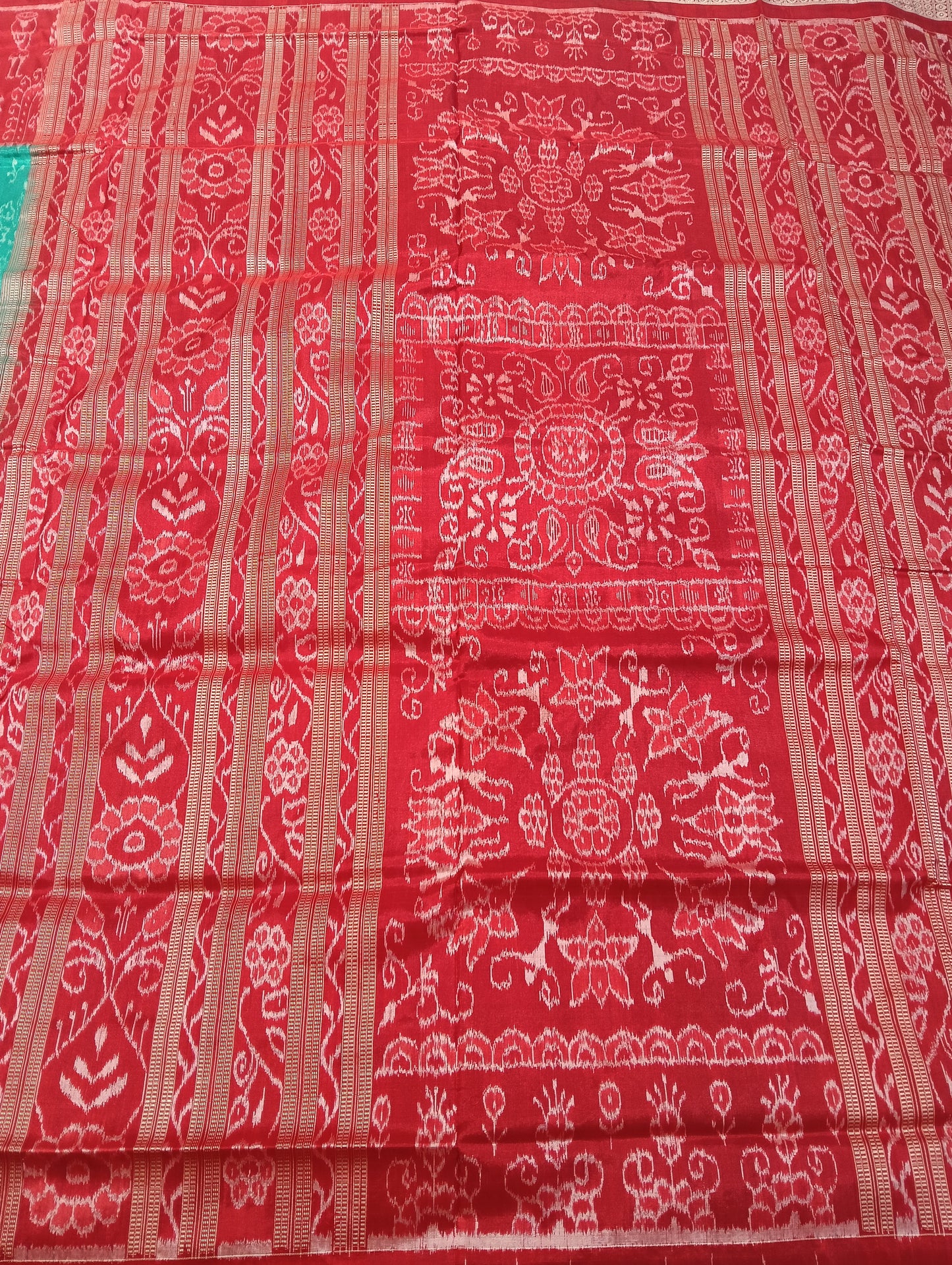 Sky red sambalpuri silk saree - Tilottama