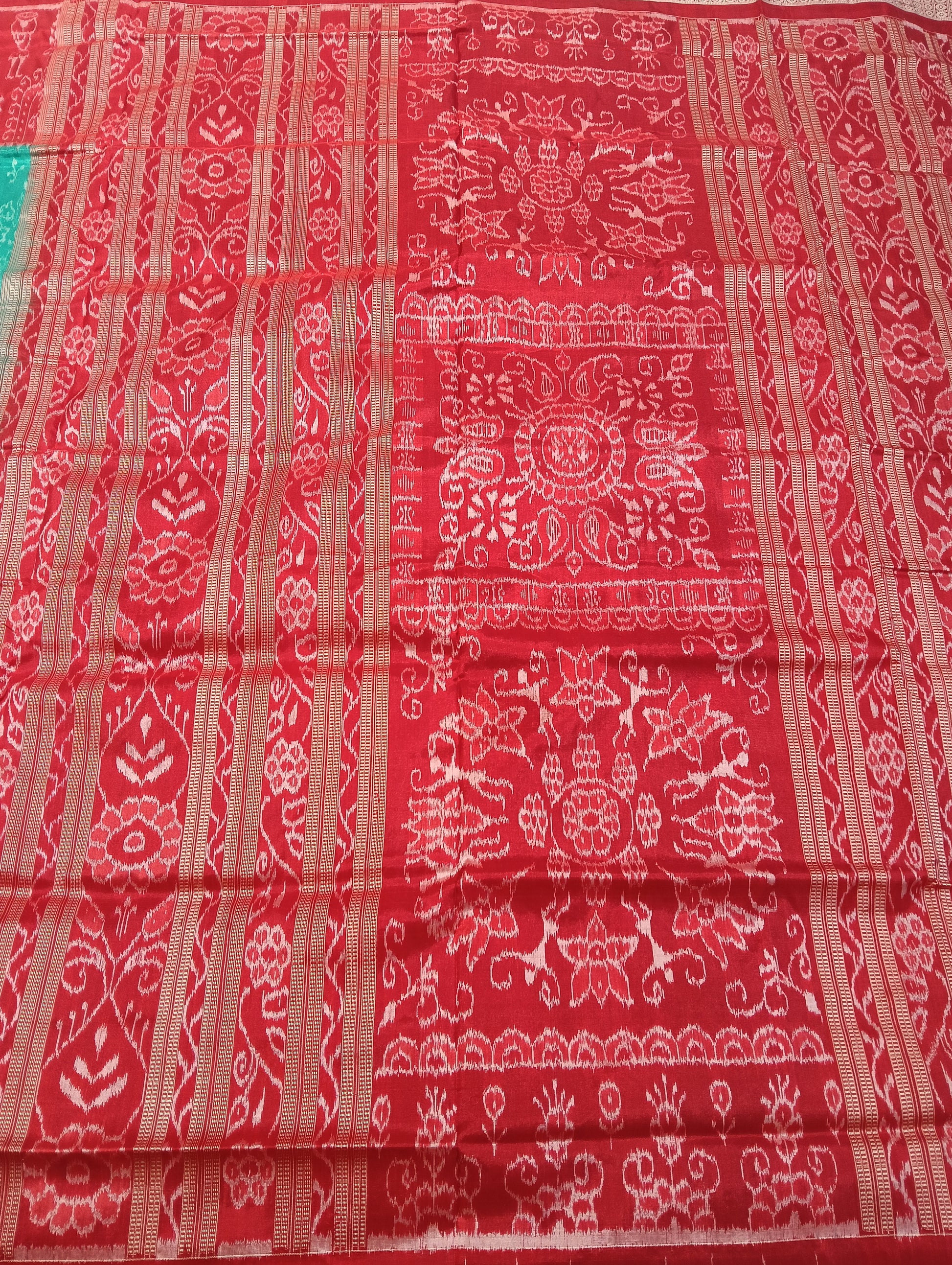 Sky red sambalpuri silk saree - Tilottama