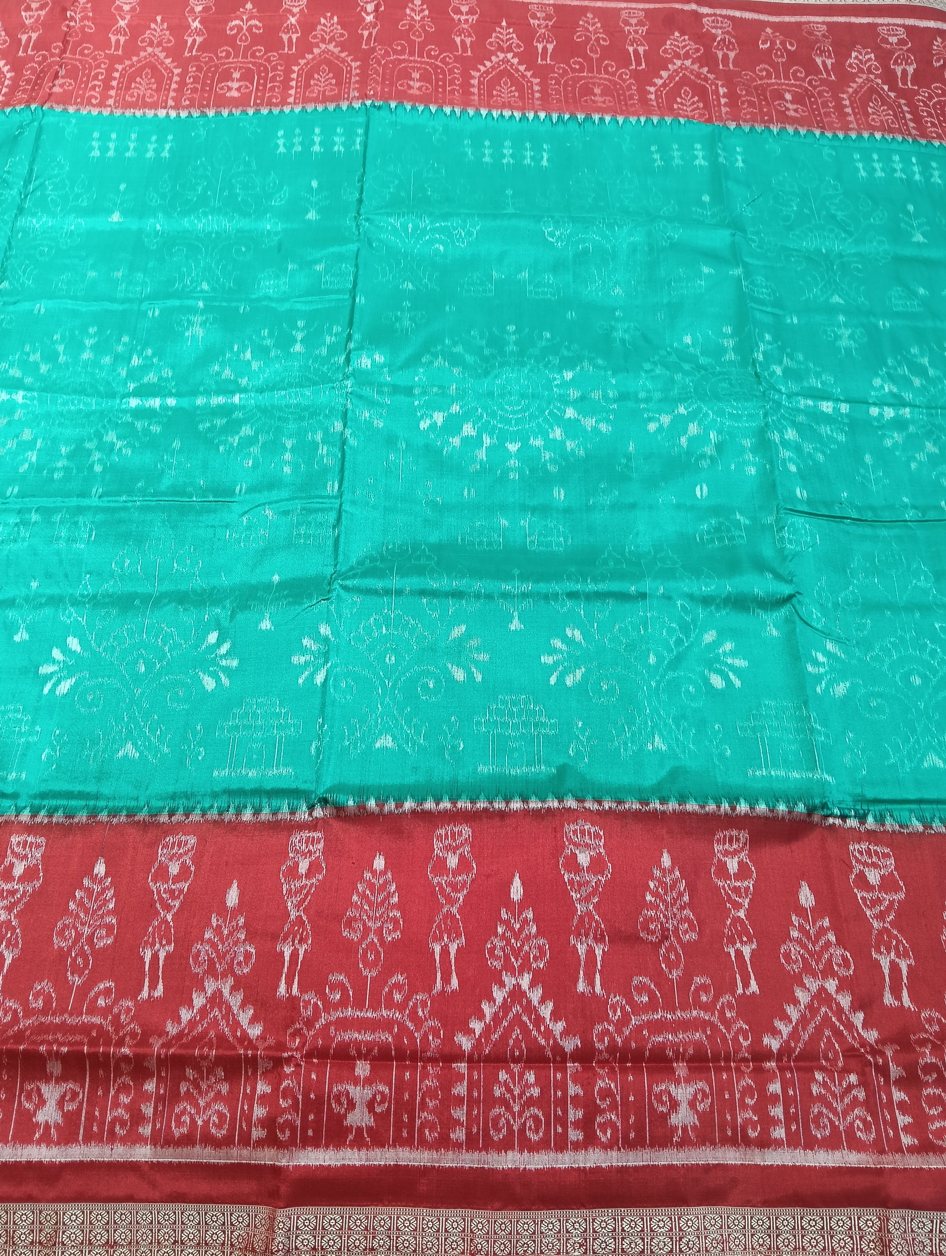 Sky red sambalpuri silk saree - Tilottama