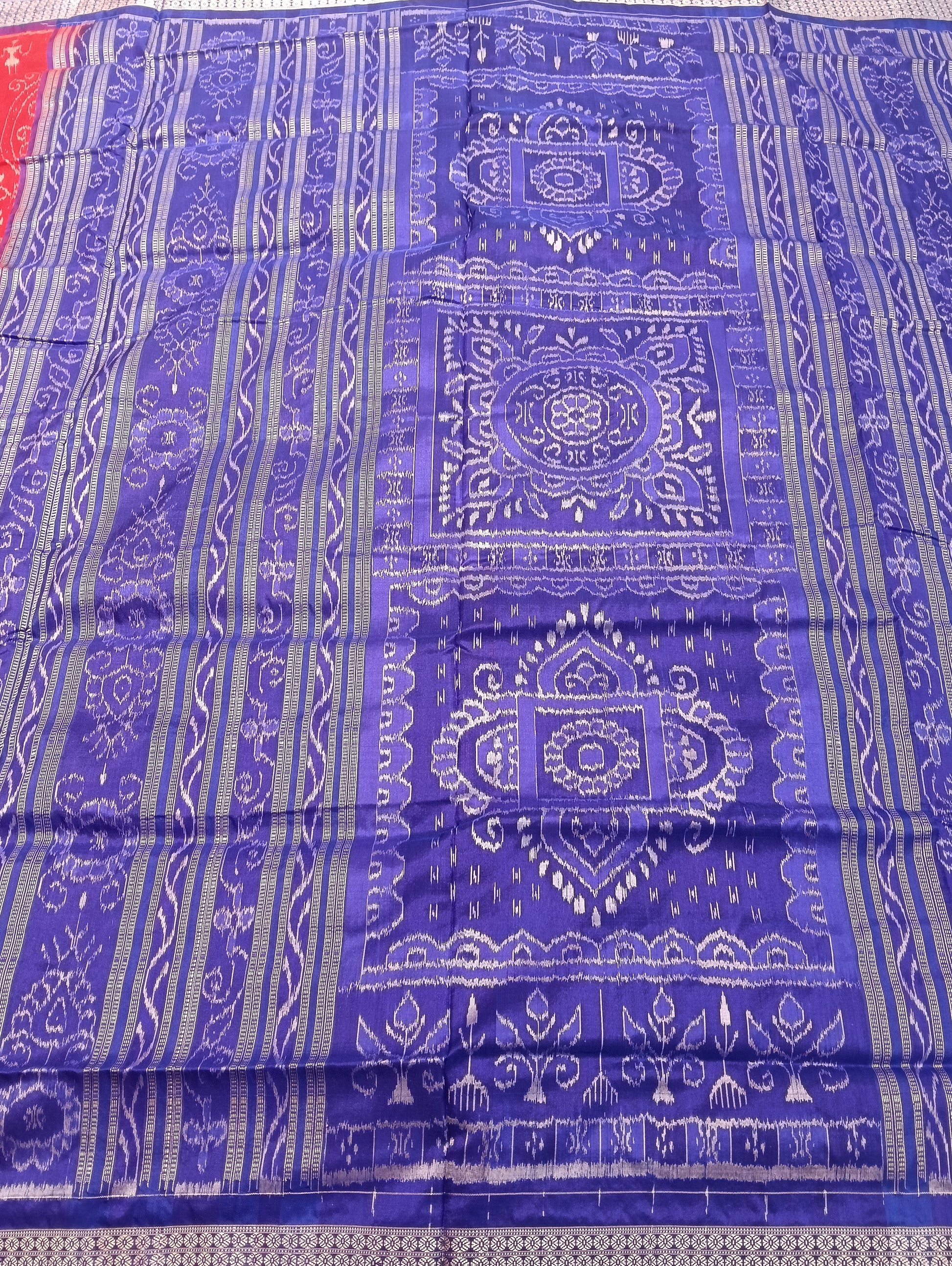 Red blue sambalpuri silk saree - Tilottama