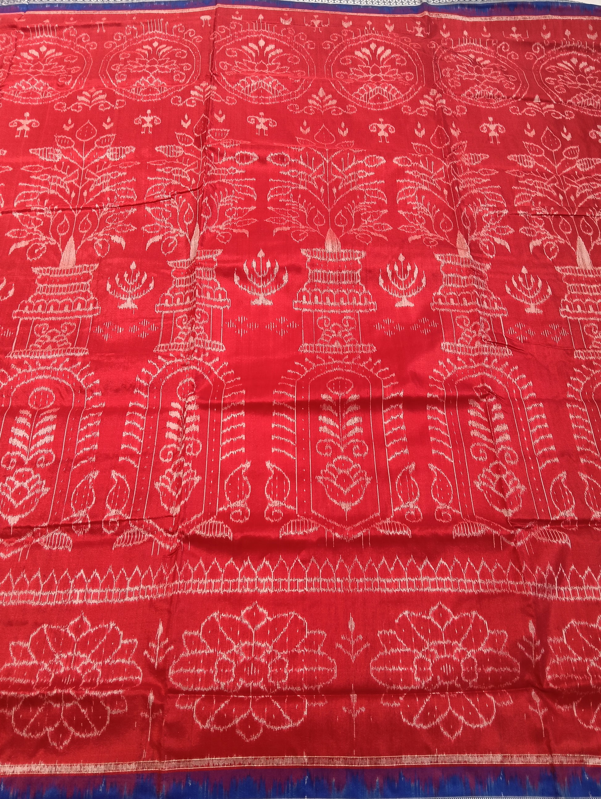 Red blue sambalpuri silk saree - Tilottama