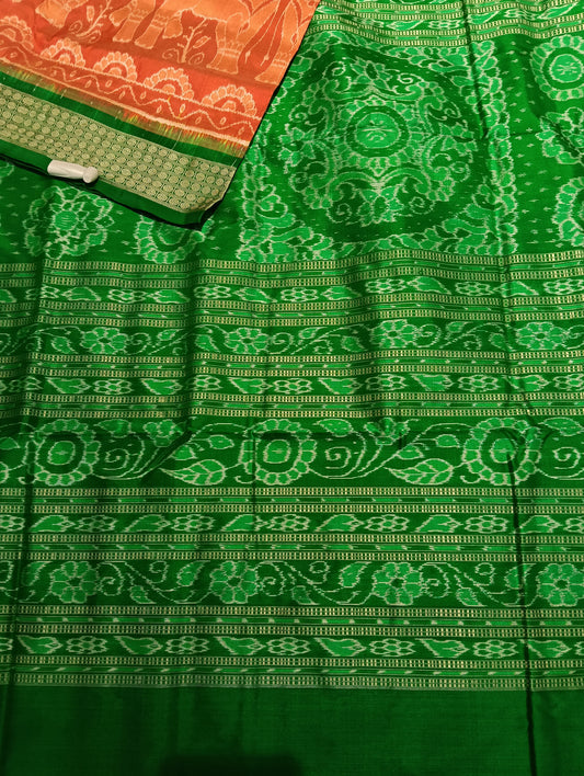 Peach green sambalpuri silk saree (3776) - Tilottama