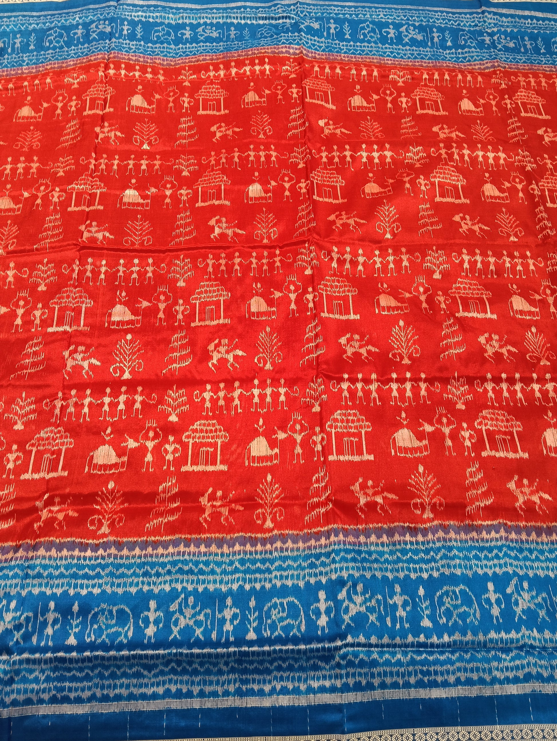 Tort blue red sambalpuri silk saree (2565) - Tilottama