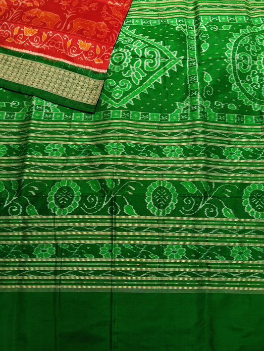Red green sambalpuri silk saree (3770) - Tilottama