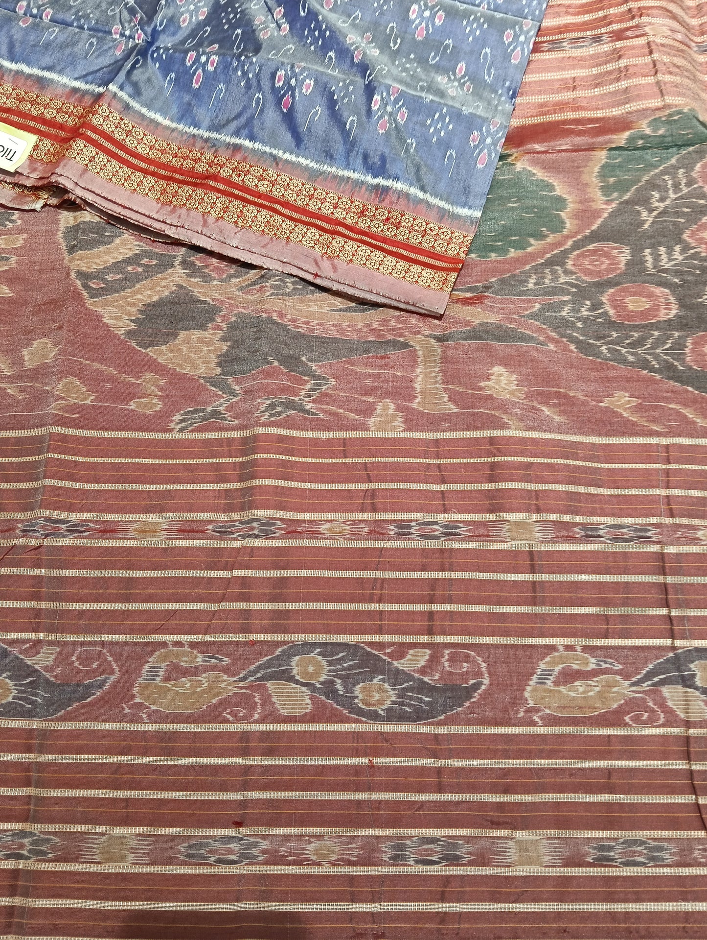 Steel grey coral sambalpuri silk saree (2497) - Tilottama
