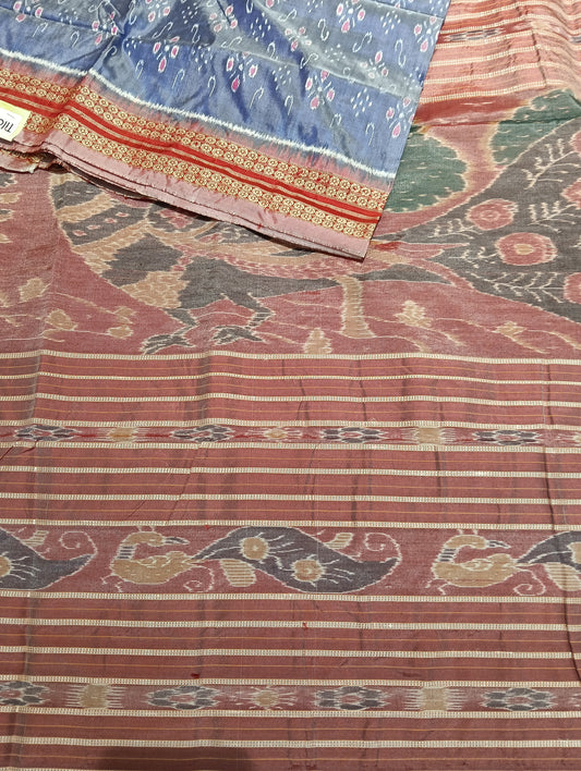Steel grey coral sambalpuri silk saree (2497) - Tilottama