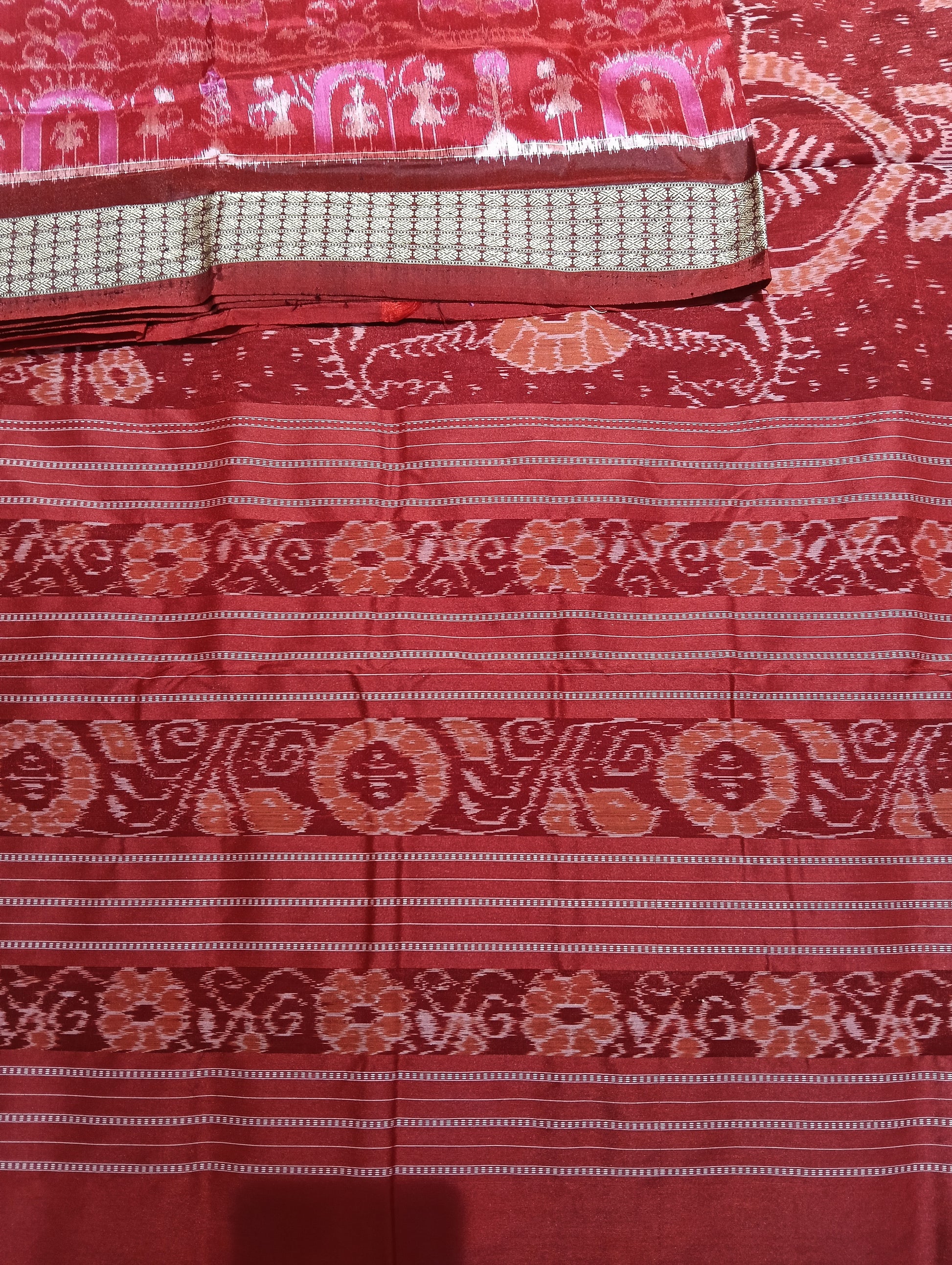 Pink red sambalpuri silk saree (3939) - Tilottama