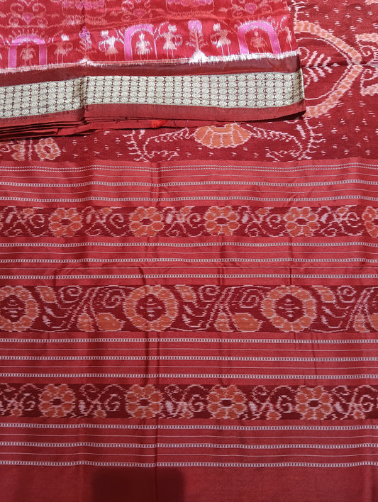 Pink red sambalpuri silk saree (3939) - Tilottama