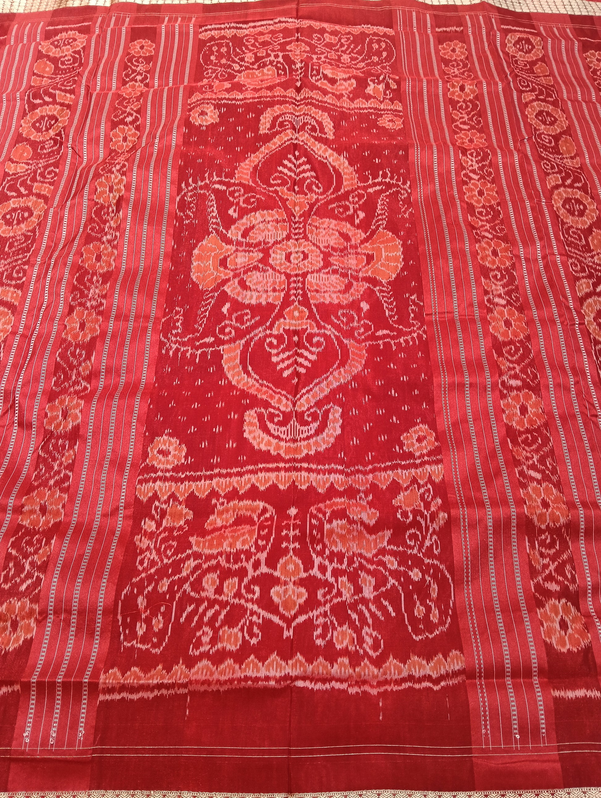 Pink red sambalpuri silk saree (3939) - Tilottama