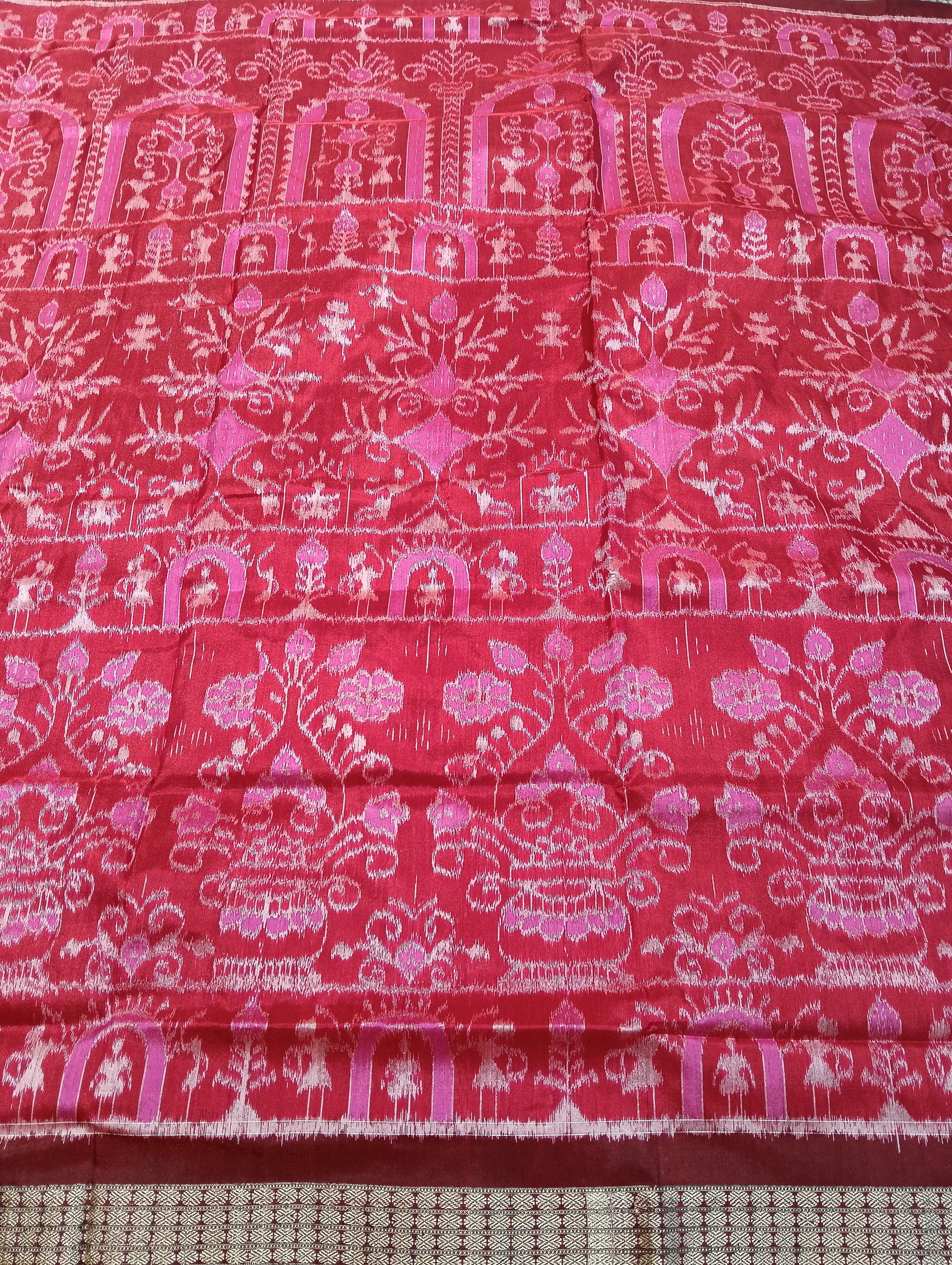 Pink red sambalpuri silk saree (3939) - Tilottama