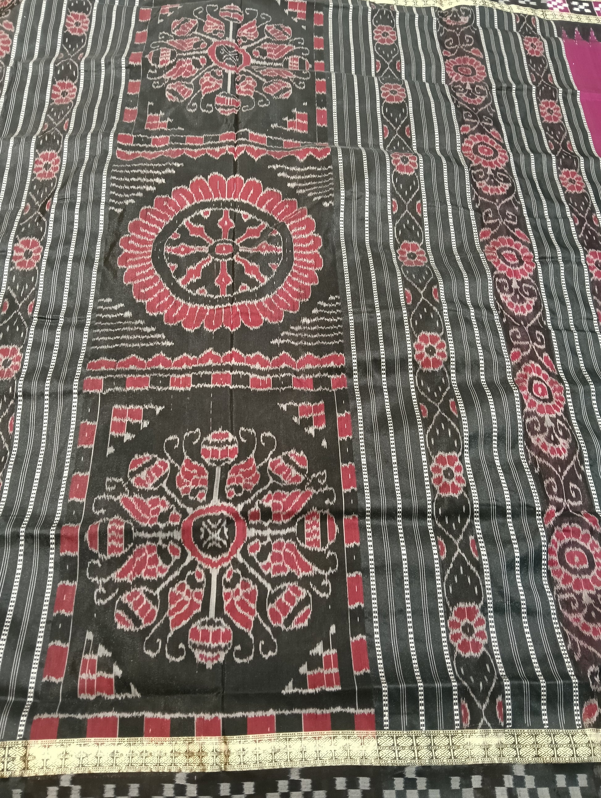 Rani Pink and black sambalpuri silk saree (4222) - Tilottama