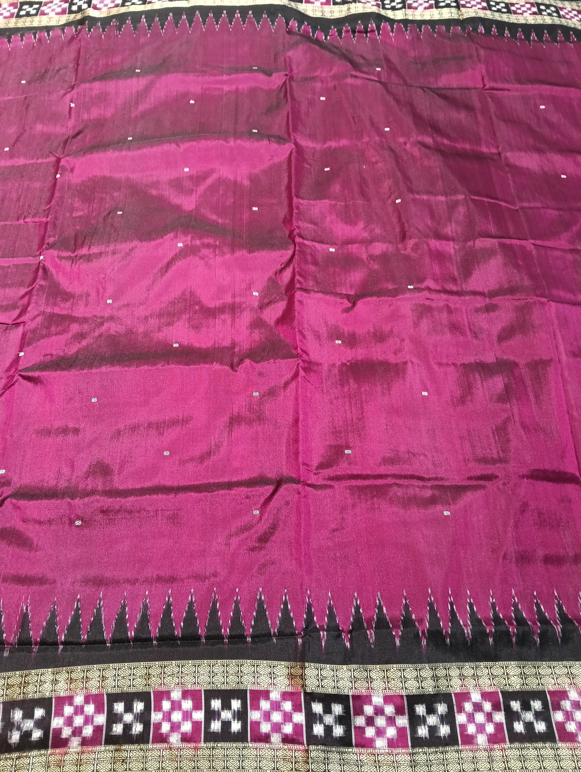Rani Pink and black sambalpuri silk saree (4222) - Tilottama