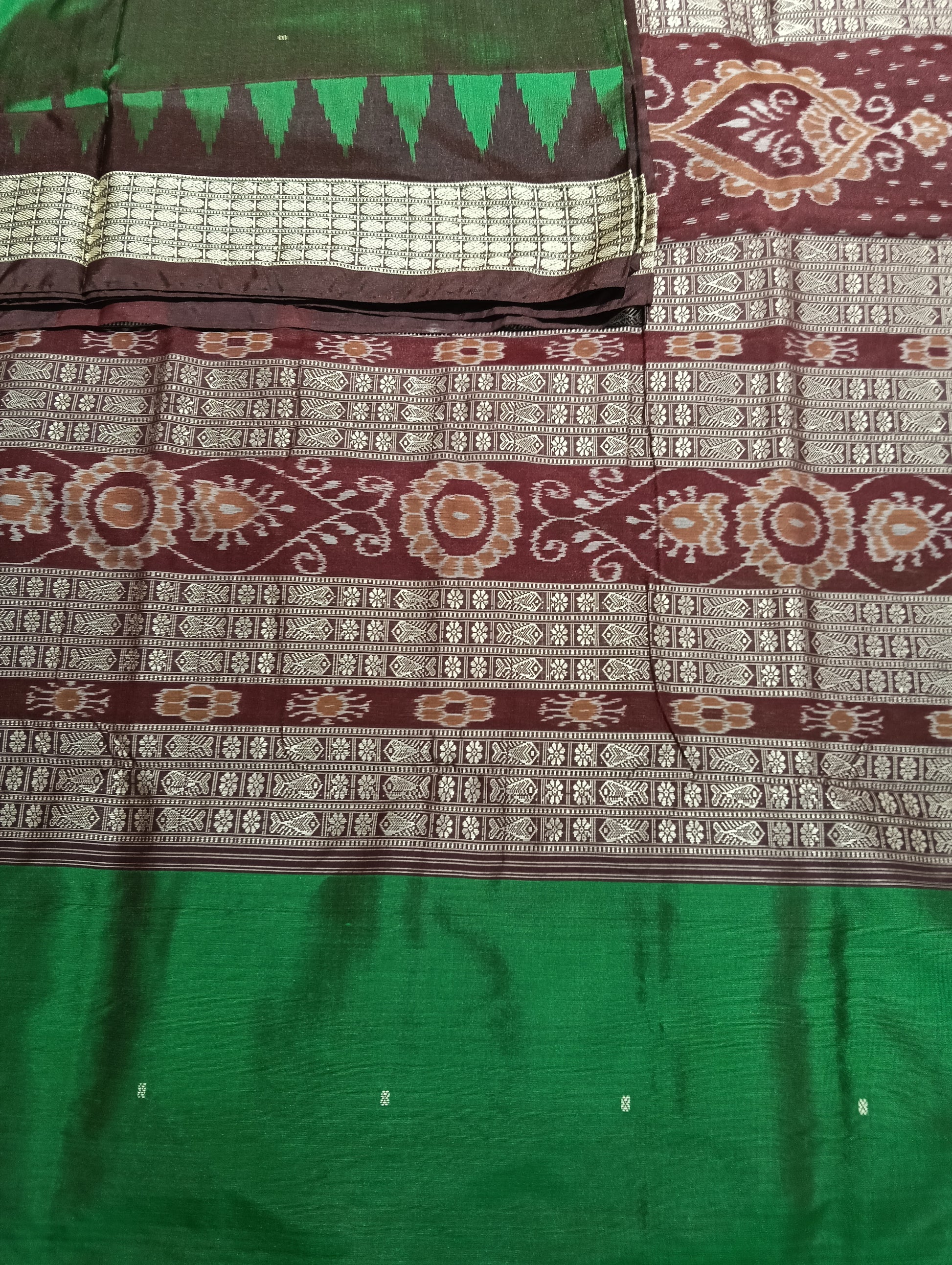 Green coffee sambalpuri silk saree (2291) - Tilottama