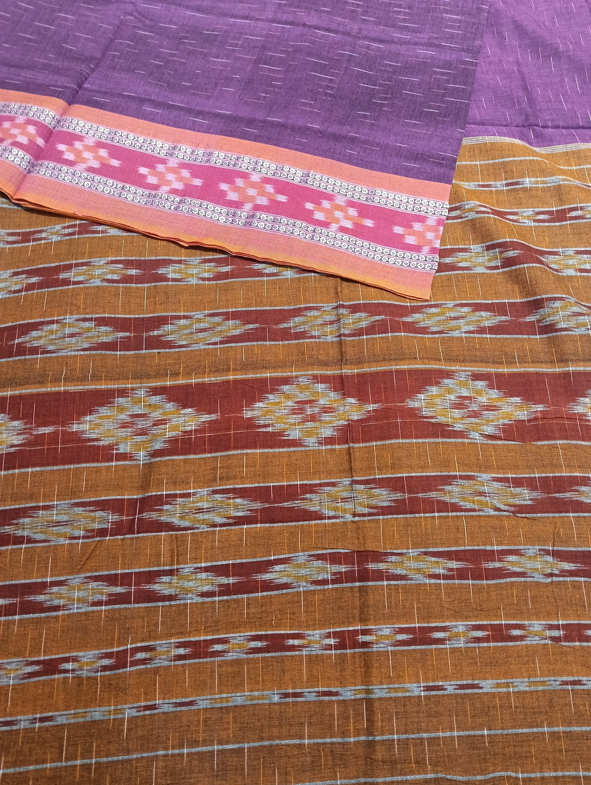 Hot falsa orange cotton sambalpuri saree (2055) - Tilottama