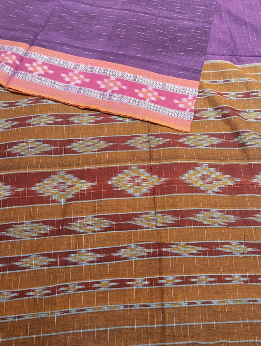 Hot falsa orange cotton sambalpuri saree (2055) - Tilottama