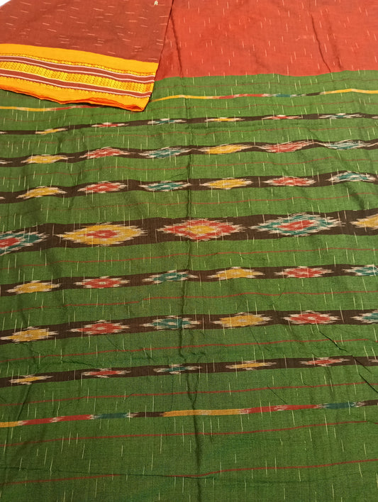 Marron orange cotton sambalpuri saree - Tilottama