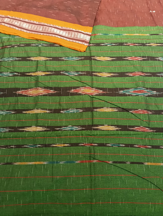 Coffe orange cotton sambalpuri saree - Tilottama
