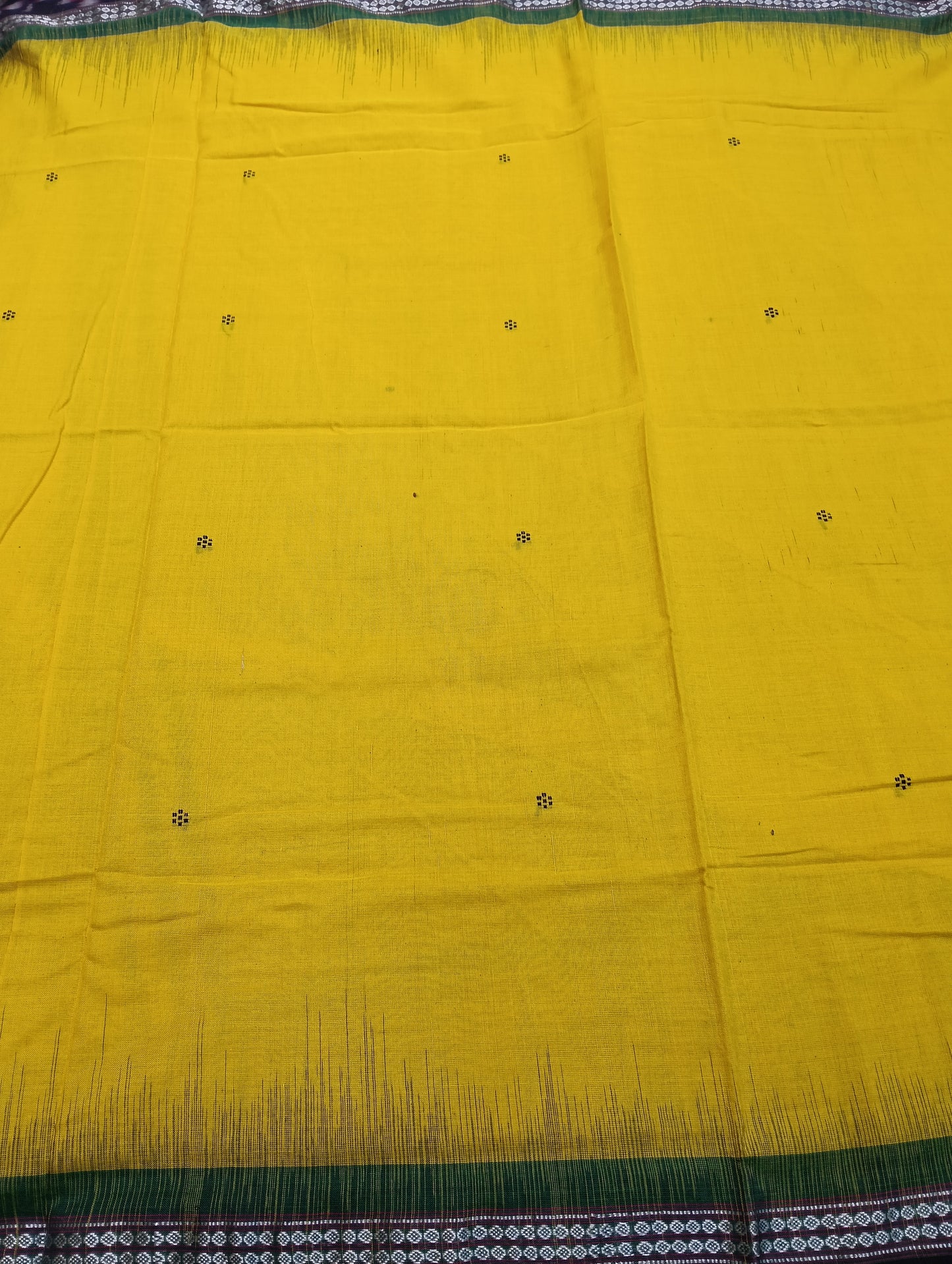Yellow green cotton sambalpuri saree - Tilottama