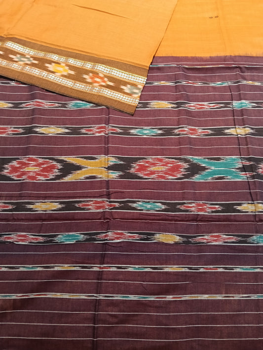 Dark rust m brown cotton sambalpuri saree - Tilottama