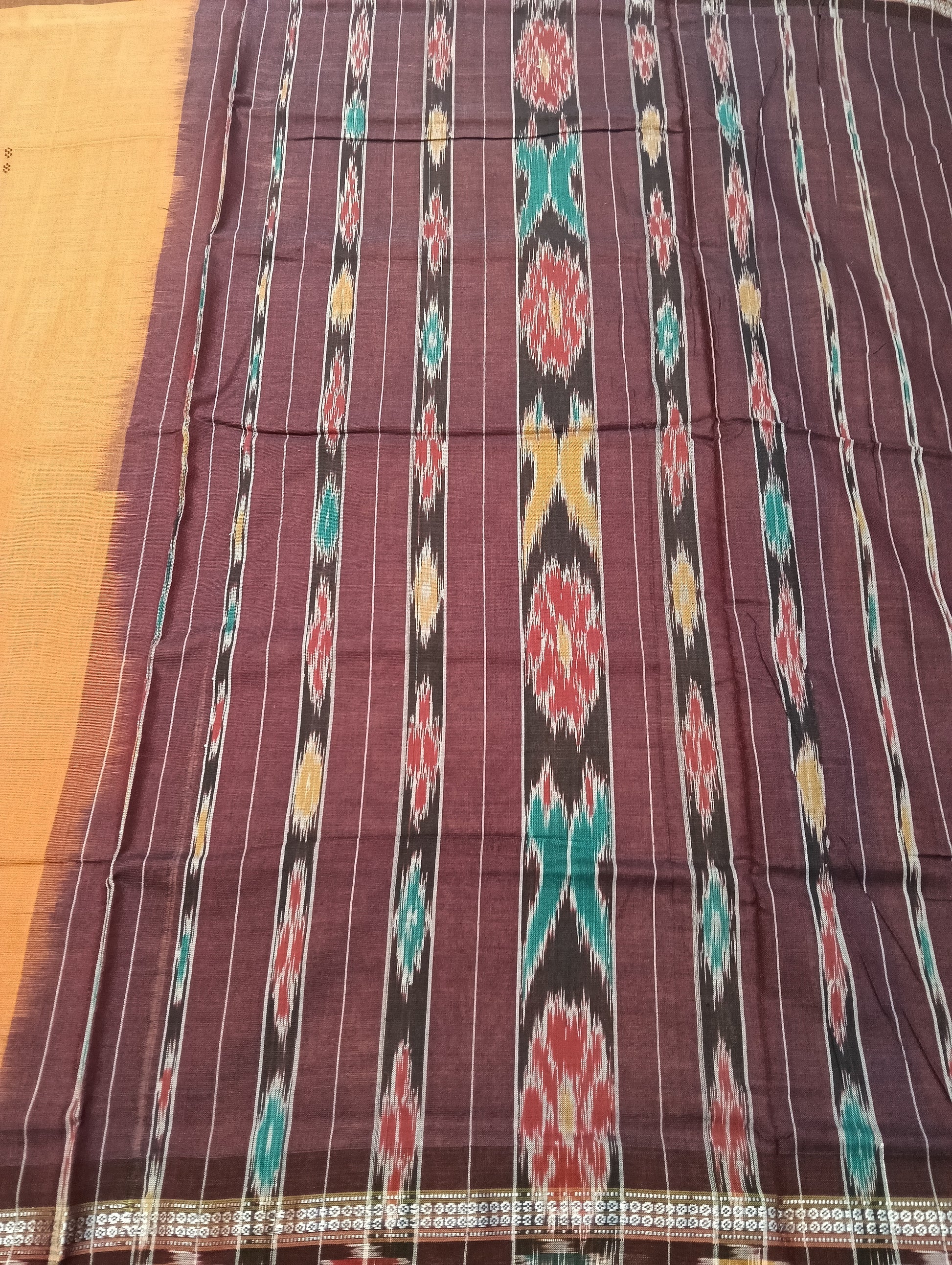 Dark rust m brown cotton sambalpuri saree - Tilottama