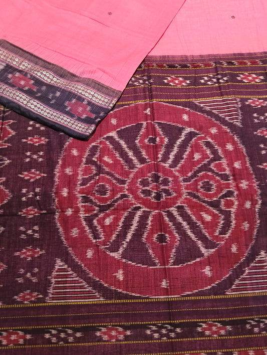 Pink blue cotton sambalpuri saree - Tilottama