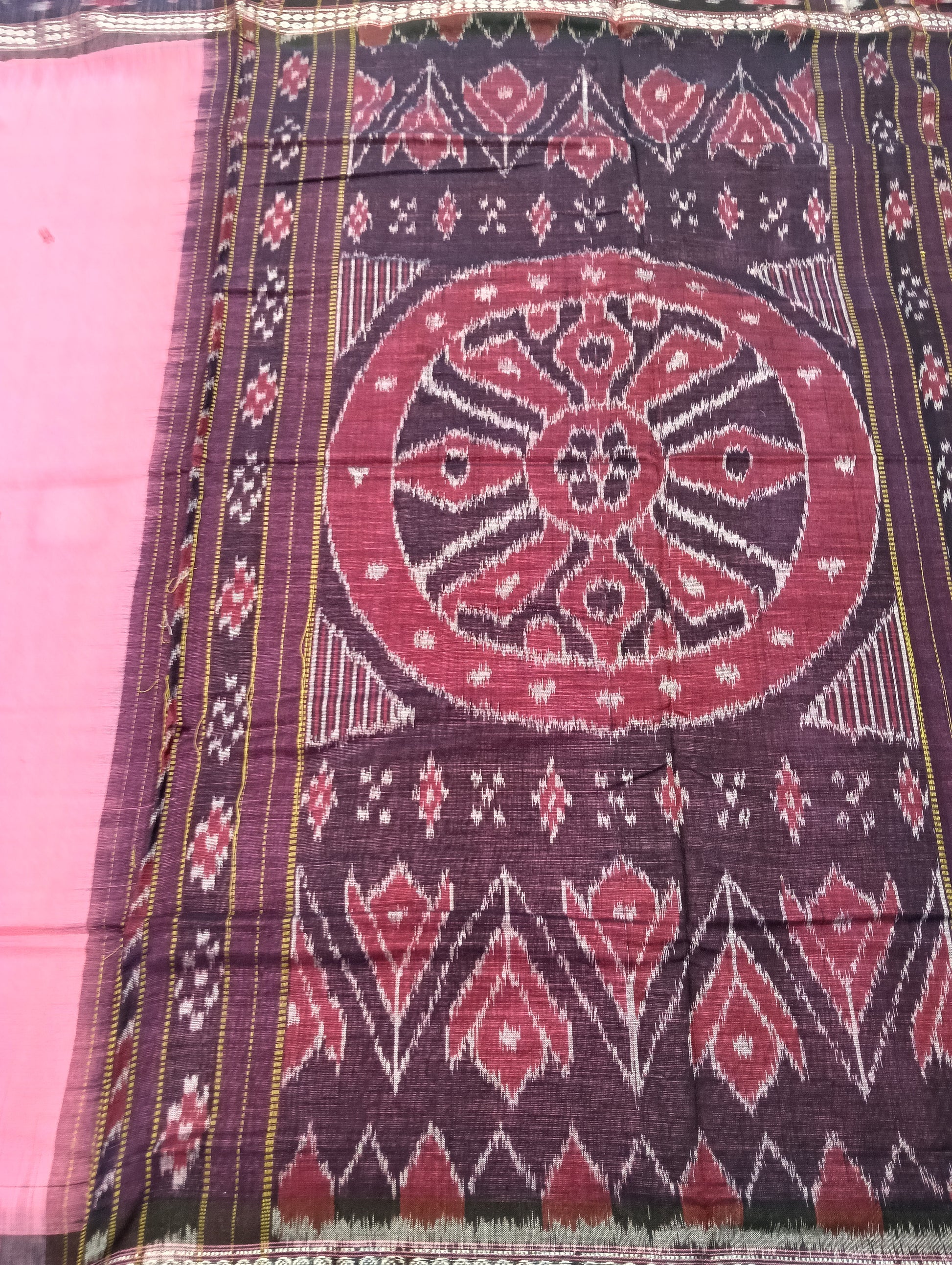 Pink blue cotton sambalpuri saree - Tilottama