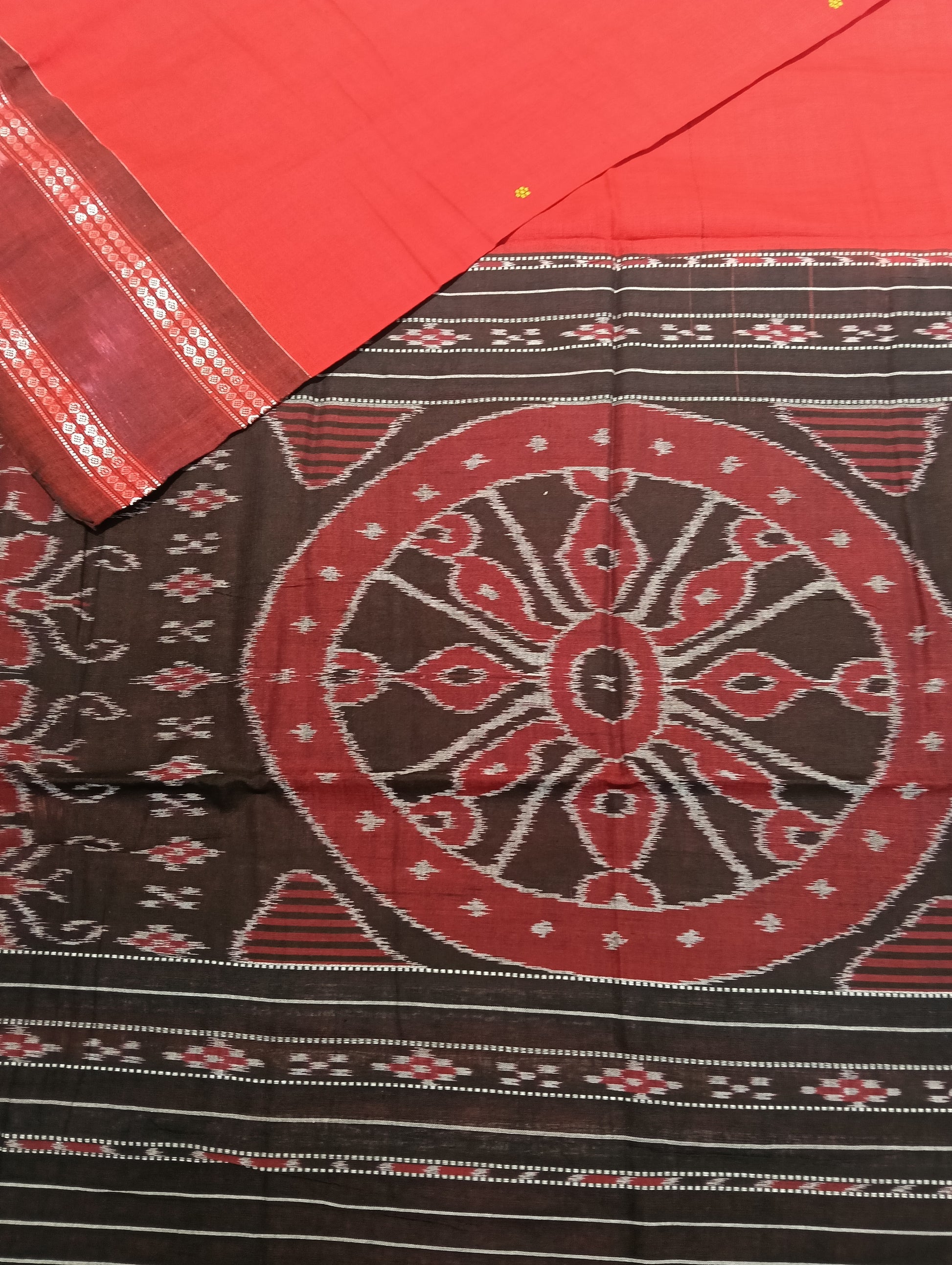 Red black cotton sambalpuri saree - Tilottama