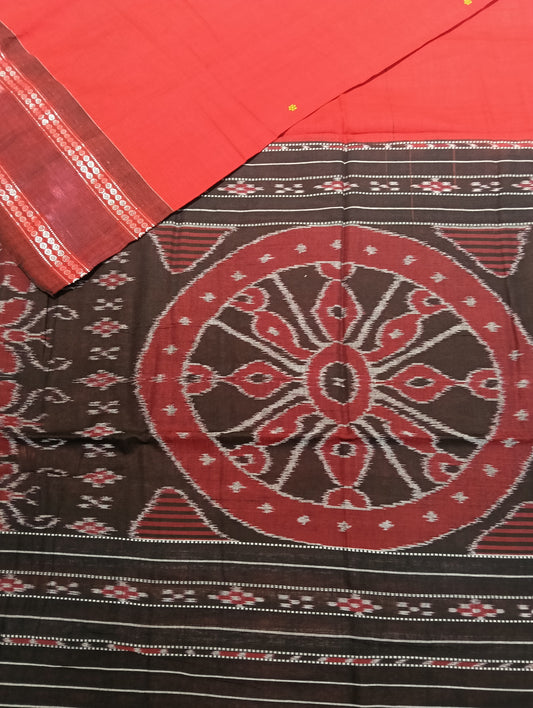 Red black cotton sambalpuri saree - Tilottama