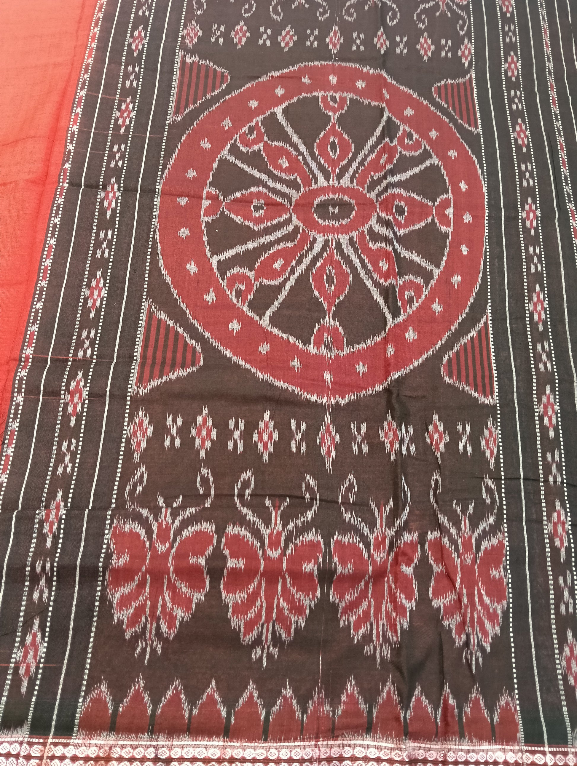 Red black cotton sambalpuri saree - Tilottama