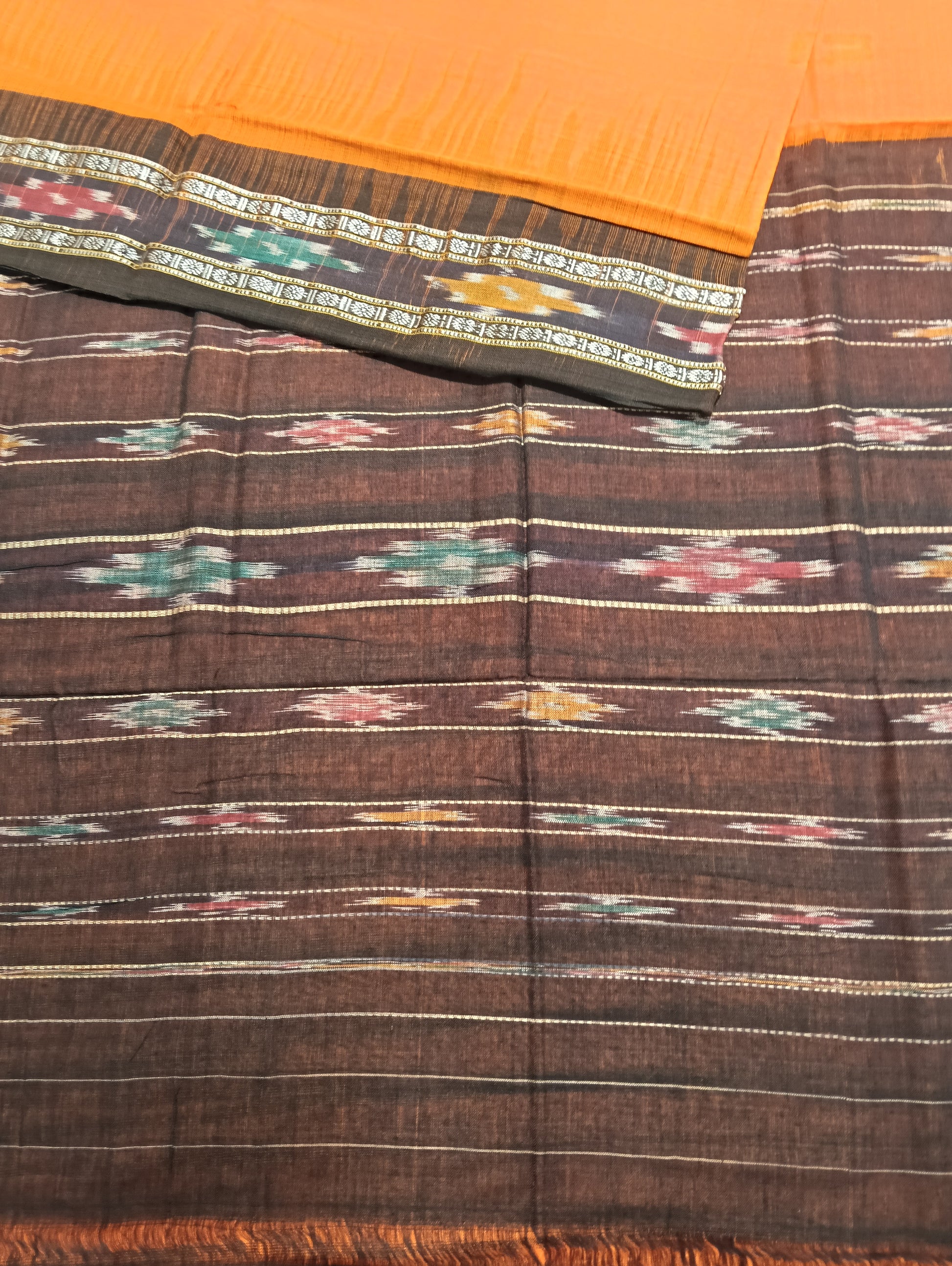 Orange black cotton sambalpuri saree - Tilottama