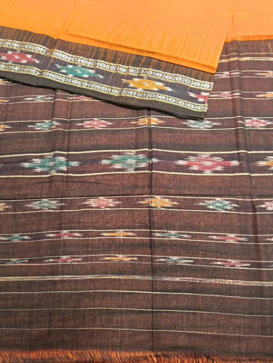 Orange black cotton sambalpuri saree - Tilottama