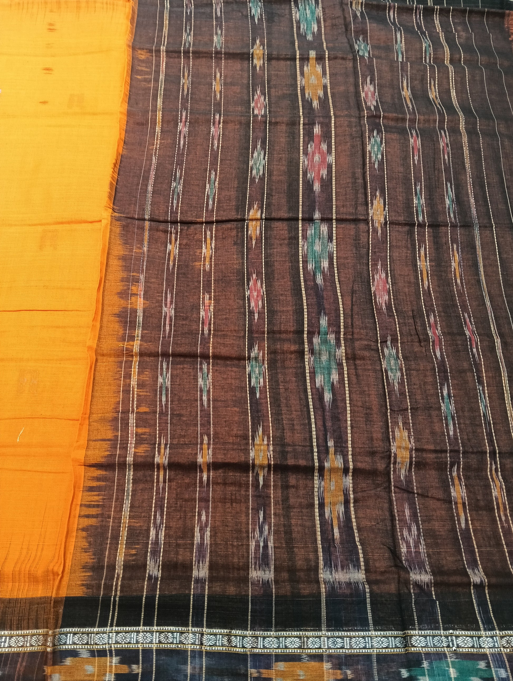 Orange black cotton sambalpuri saree - Tilottama