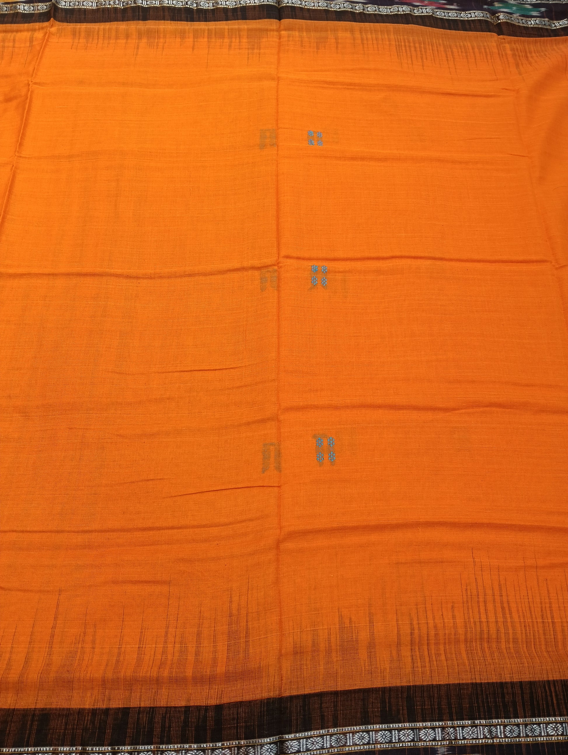 Orange black cotton sambalpuri saree - Tilottama