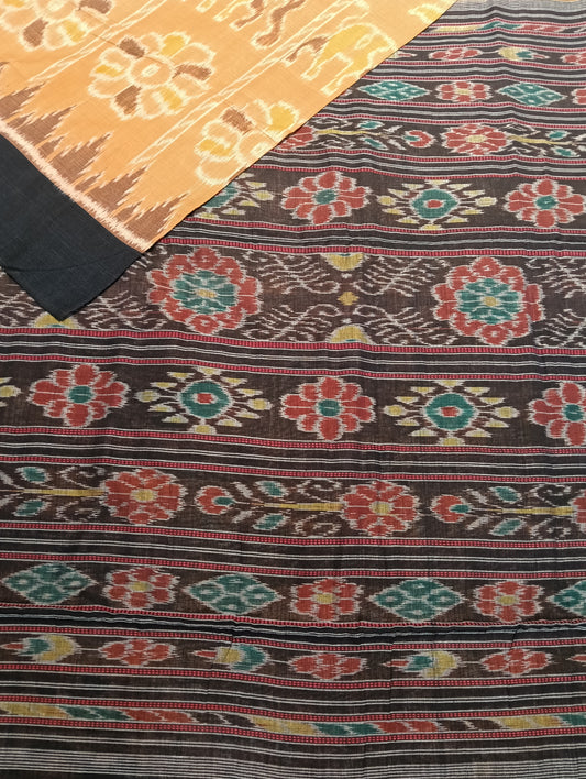 Sand black cotton sambalpuri saree (1656) - Tilottama
