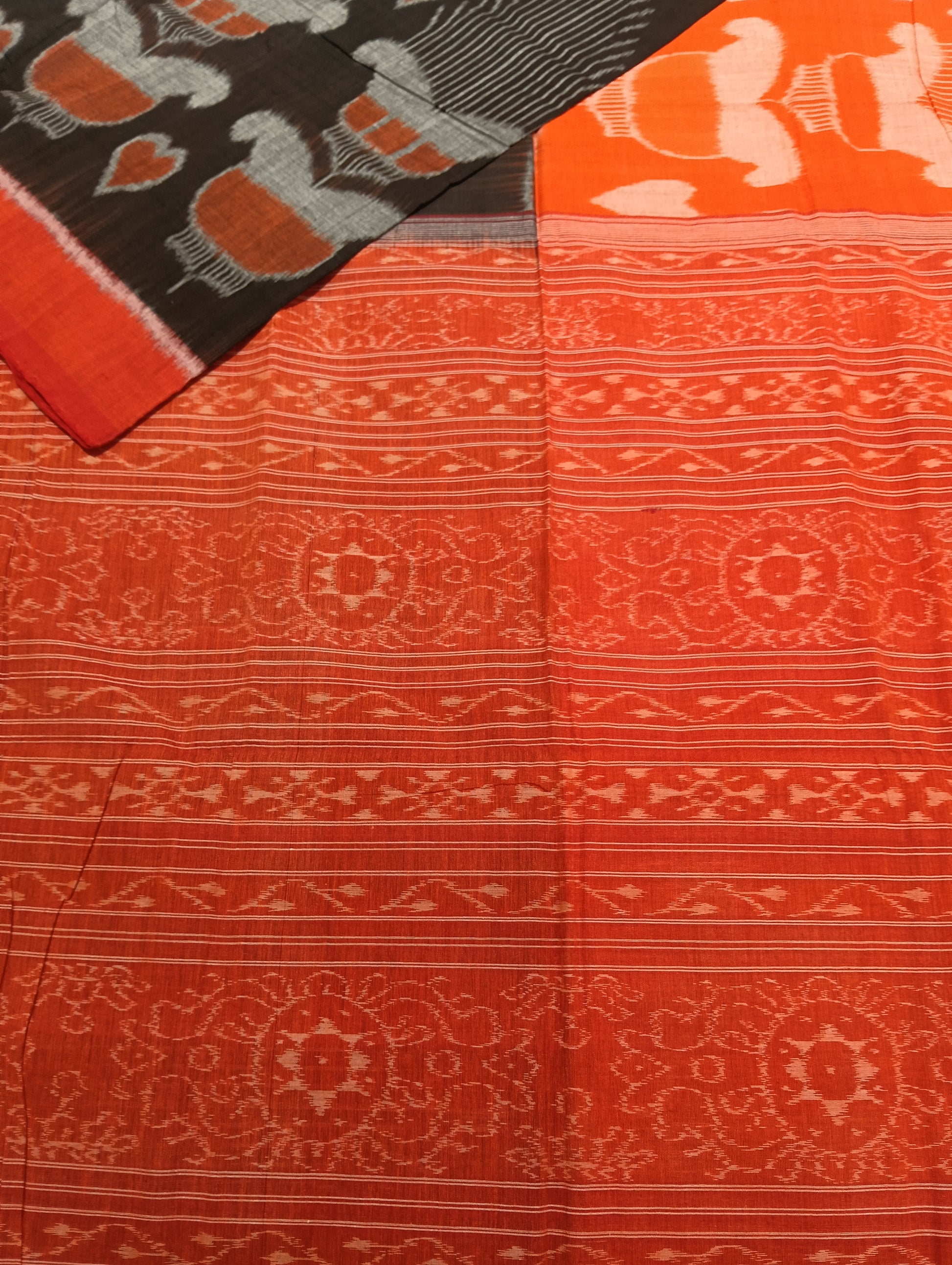 Orange black cotton sambalpuri saree (2038) - Tilottama