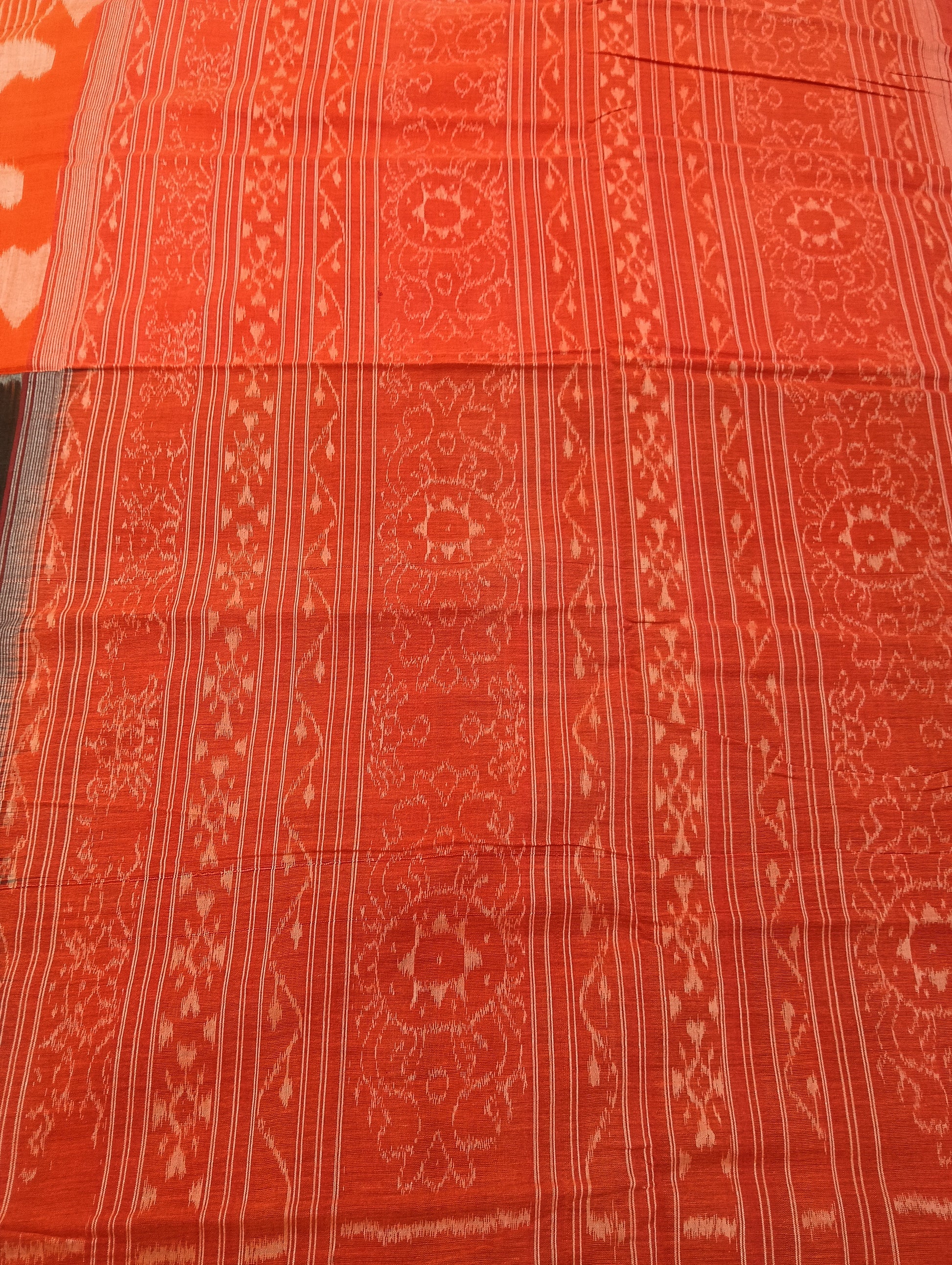 Orange black cotton sambalpuri saree (2038) - Tilottama