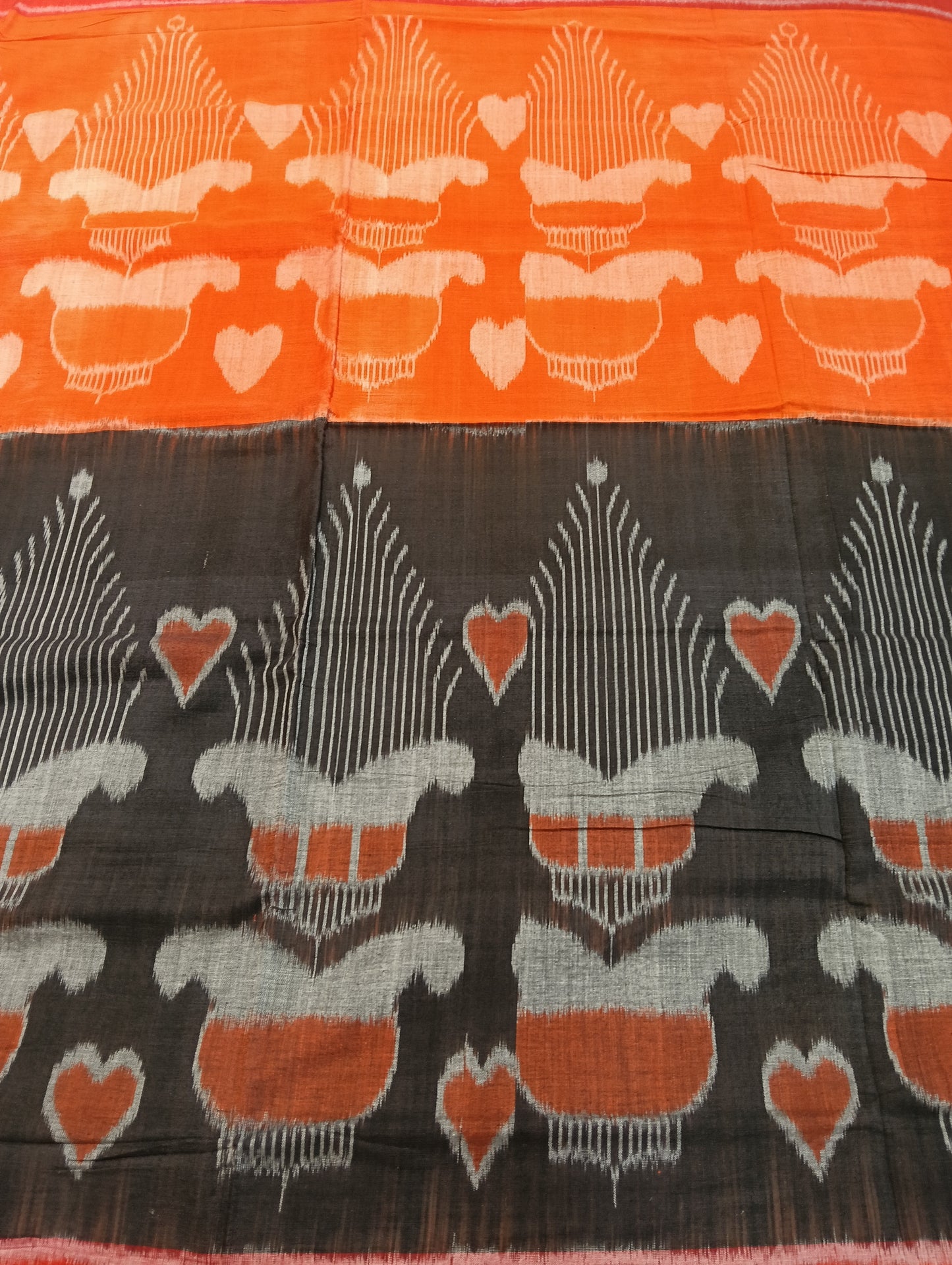 Orange black cotton sambalpuri saree (2038) - Tilottama