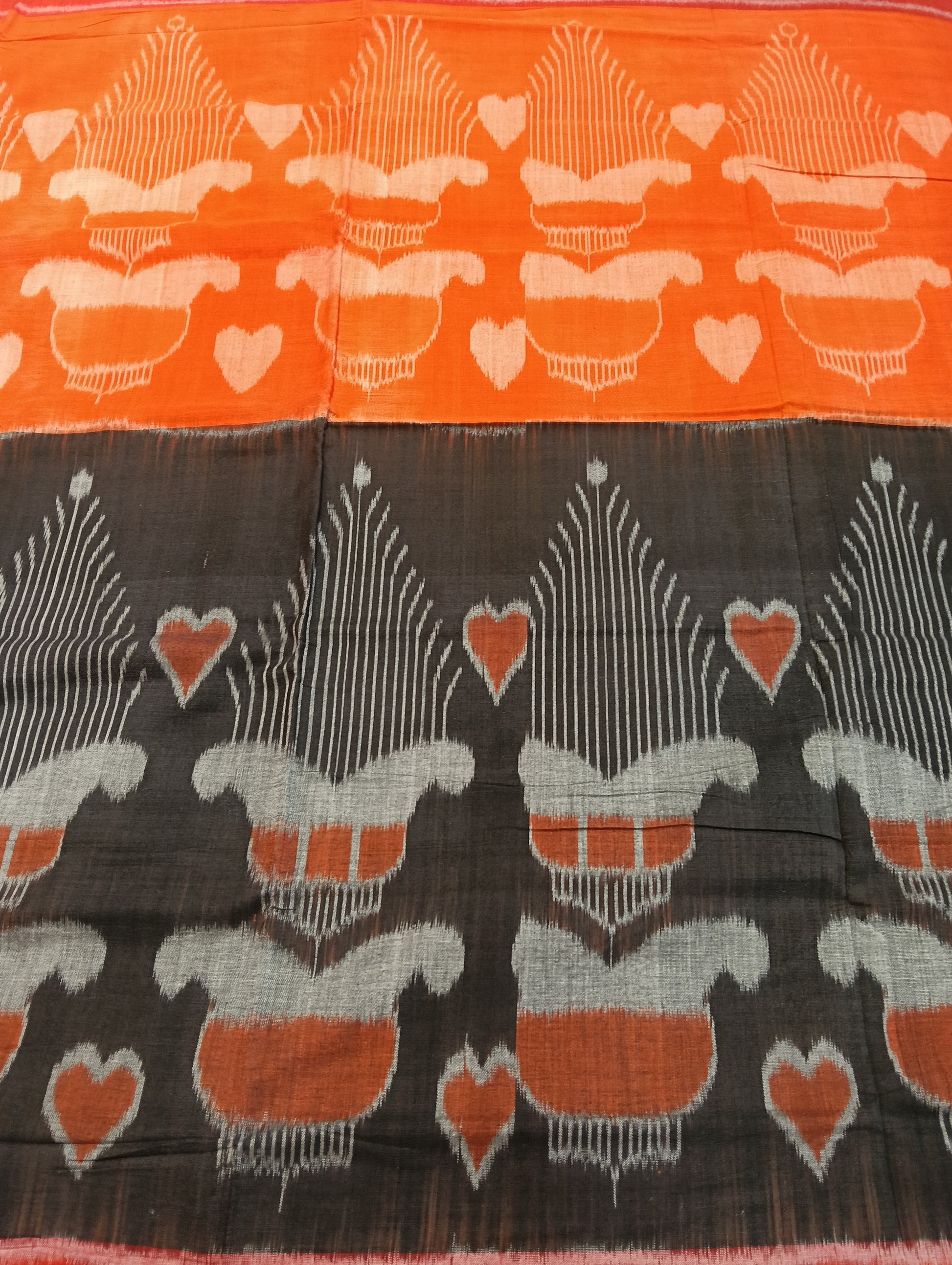 Orange black cotton sambalpuri saree (2038) - Tilottama