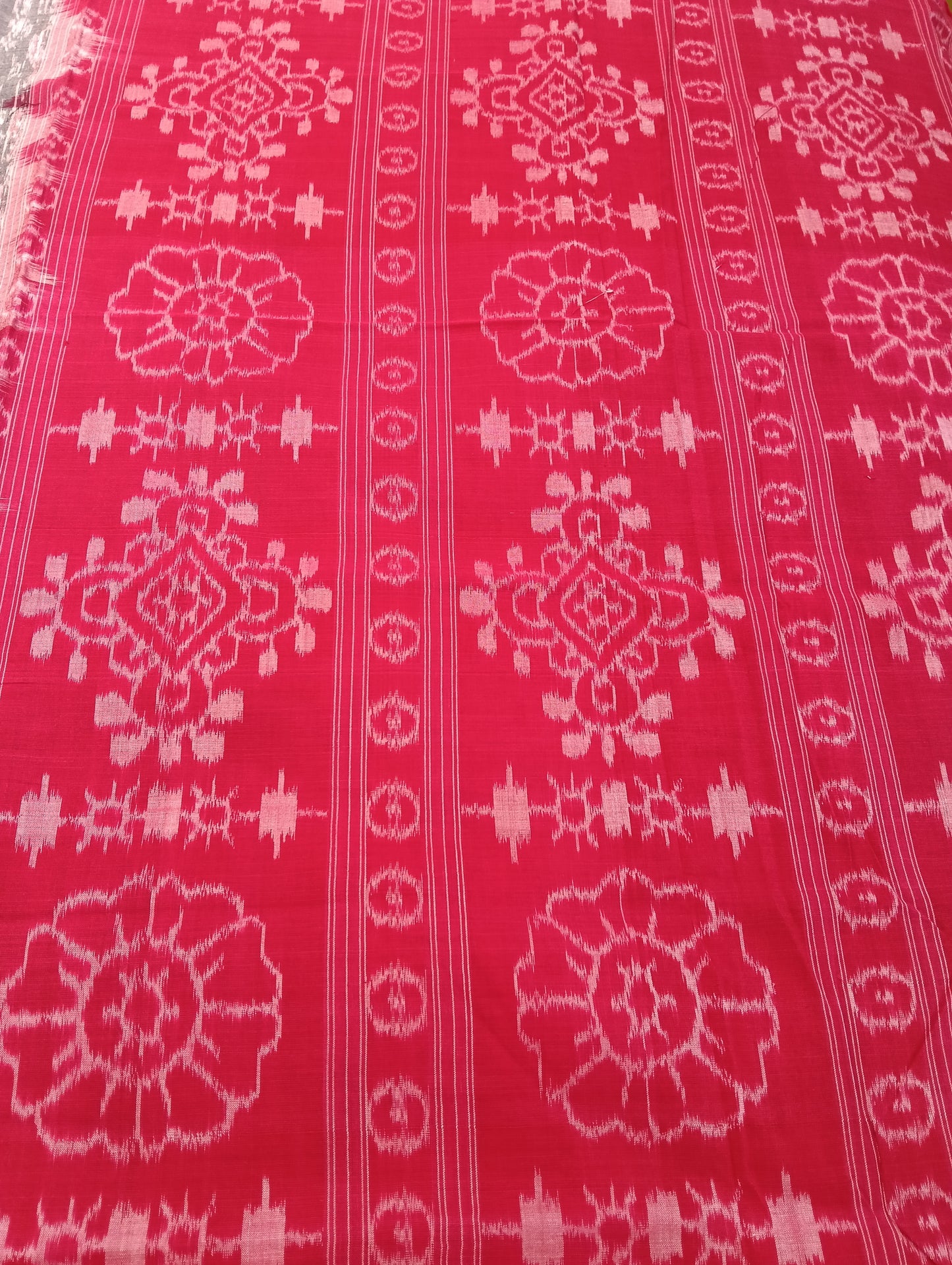 Stone red cotton sambalpuri plane border saree(2257) - Tilottama