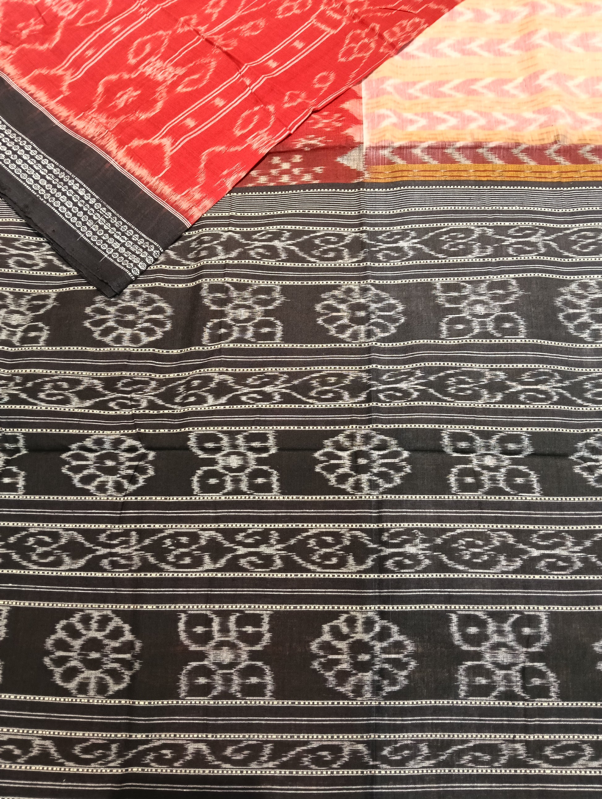 Red baby peach cotton sambalpuri sarer (2780) - Tilottama