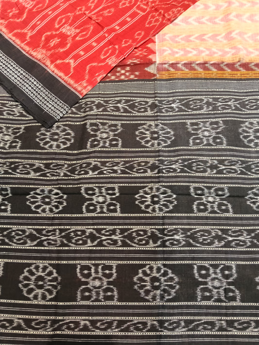 Red baby peach cotton sambalpuri sarer (2780) - Tilottama