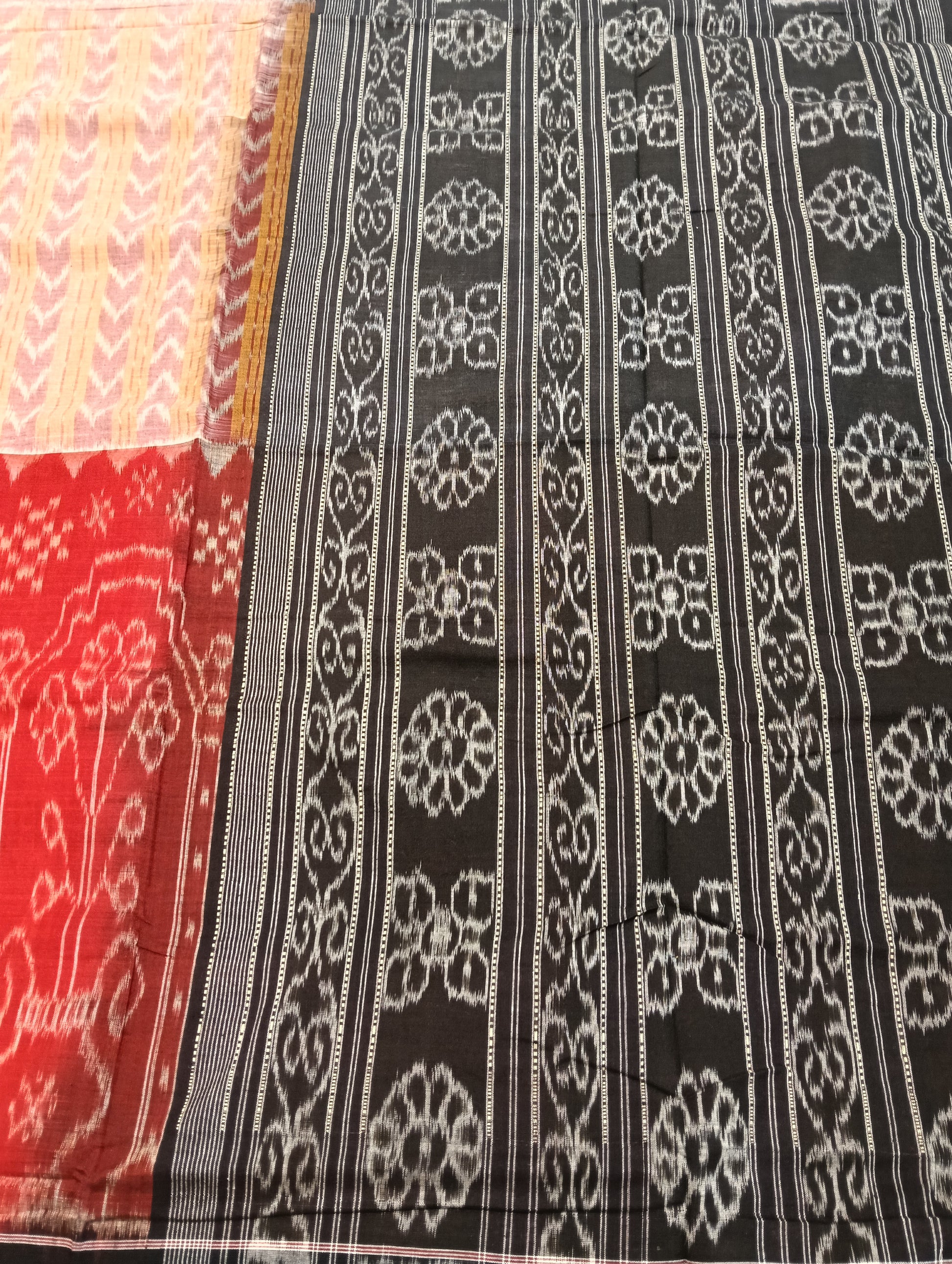 Red baby peach cotton sambalpuri sarer (2780) - Tilottama