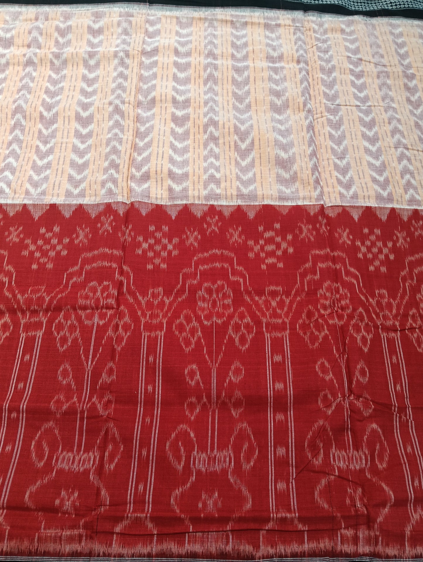 Red baby peach cotton sambalpuri sarer (2780) - Tilottama