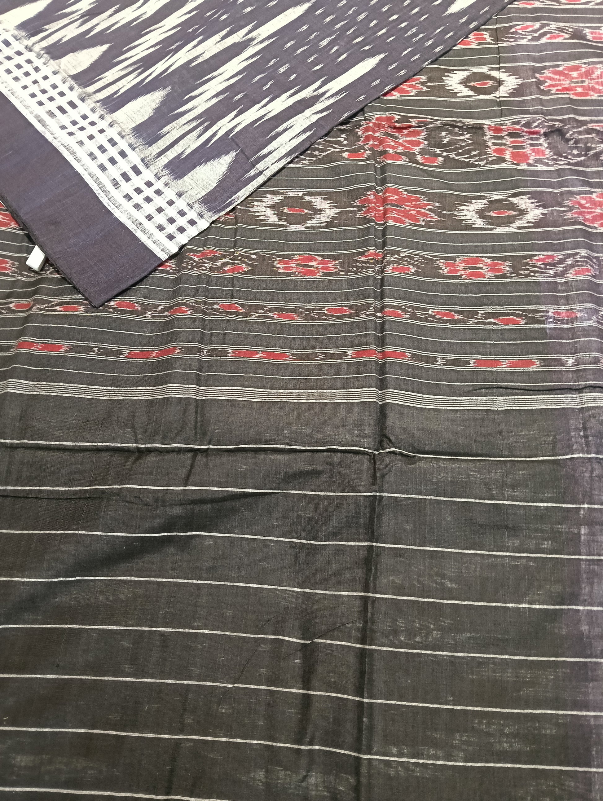 Blue white cotton sambalpuri plain border saree ( 3076) - Tilottama