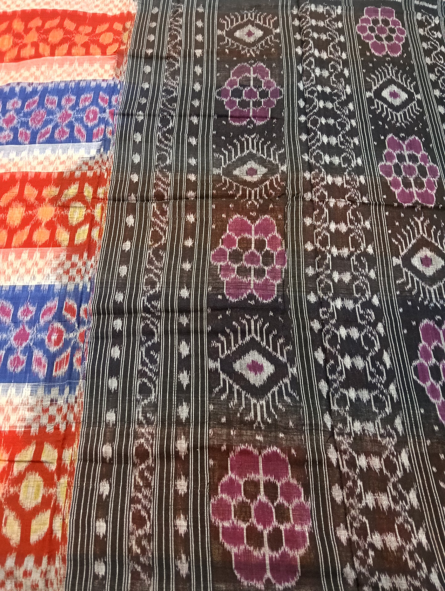 Orange blue black cotton sambalpuri saree (4052) - Tilottama