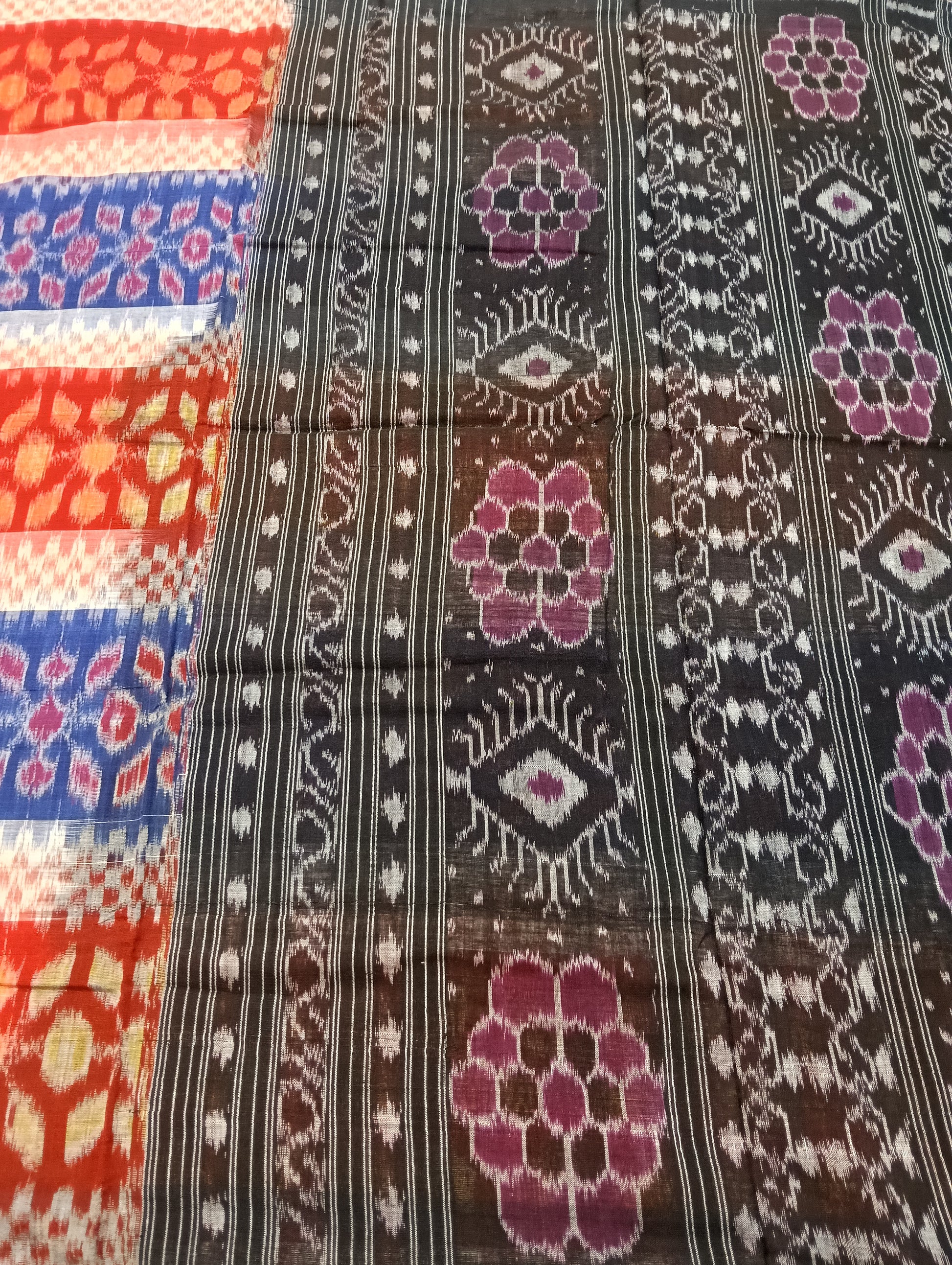 Orange blue black cotton sambalpuri saree (4052) - Tilottama
