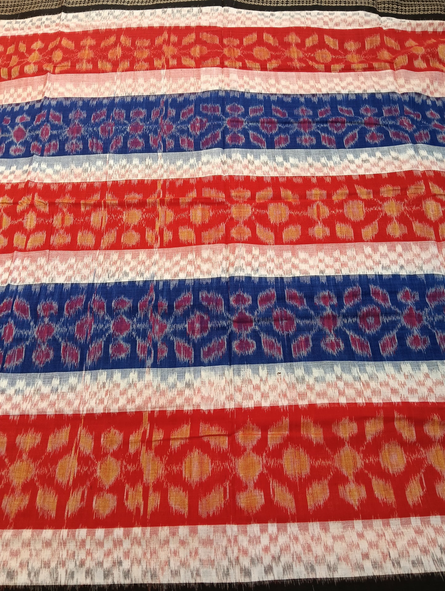 Orange blue black cotton sambalpuri saree (4052) - Tilottama