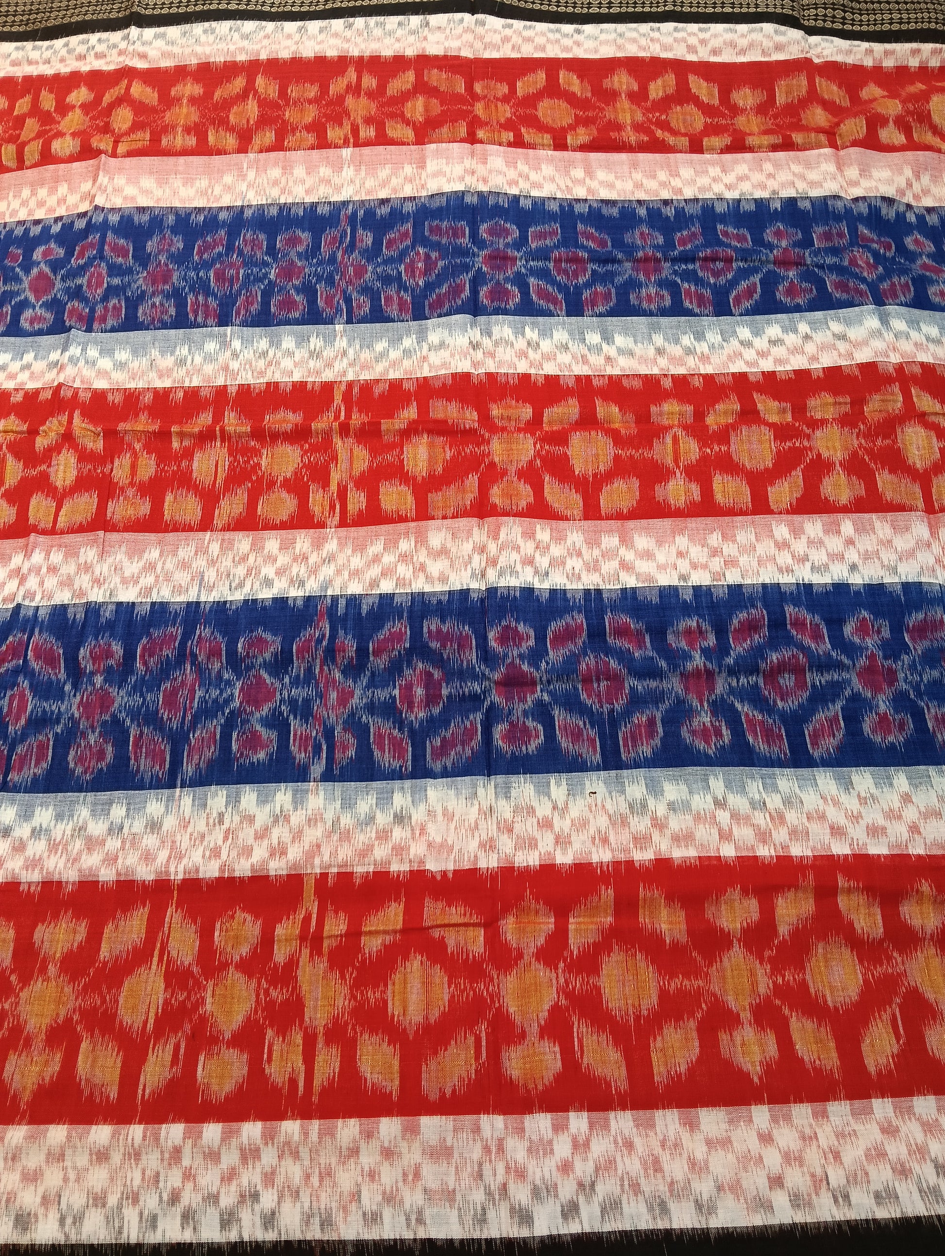 Orange blue black cotton sambalpuri saree (4052) - Tilottama